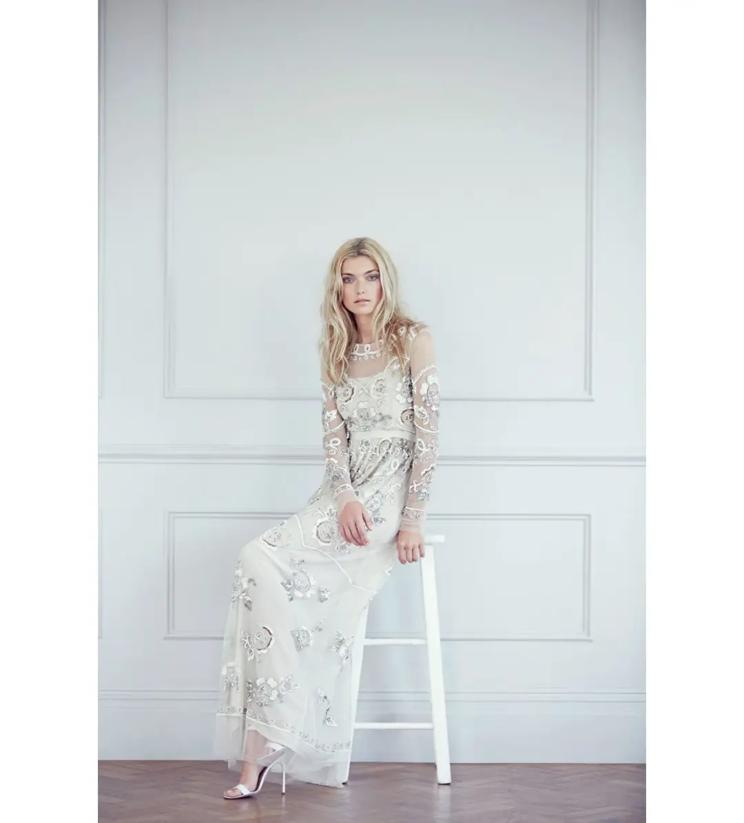 Needle & Thread Garden Scatter Sequin Maxi Dress in Cream  Size 8  for rent on The Volte - main image