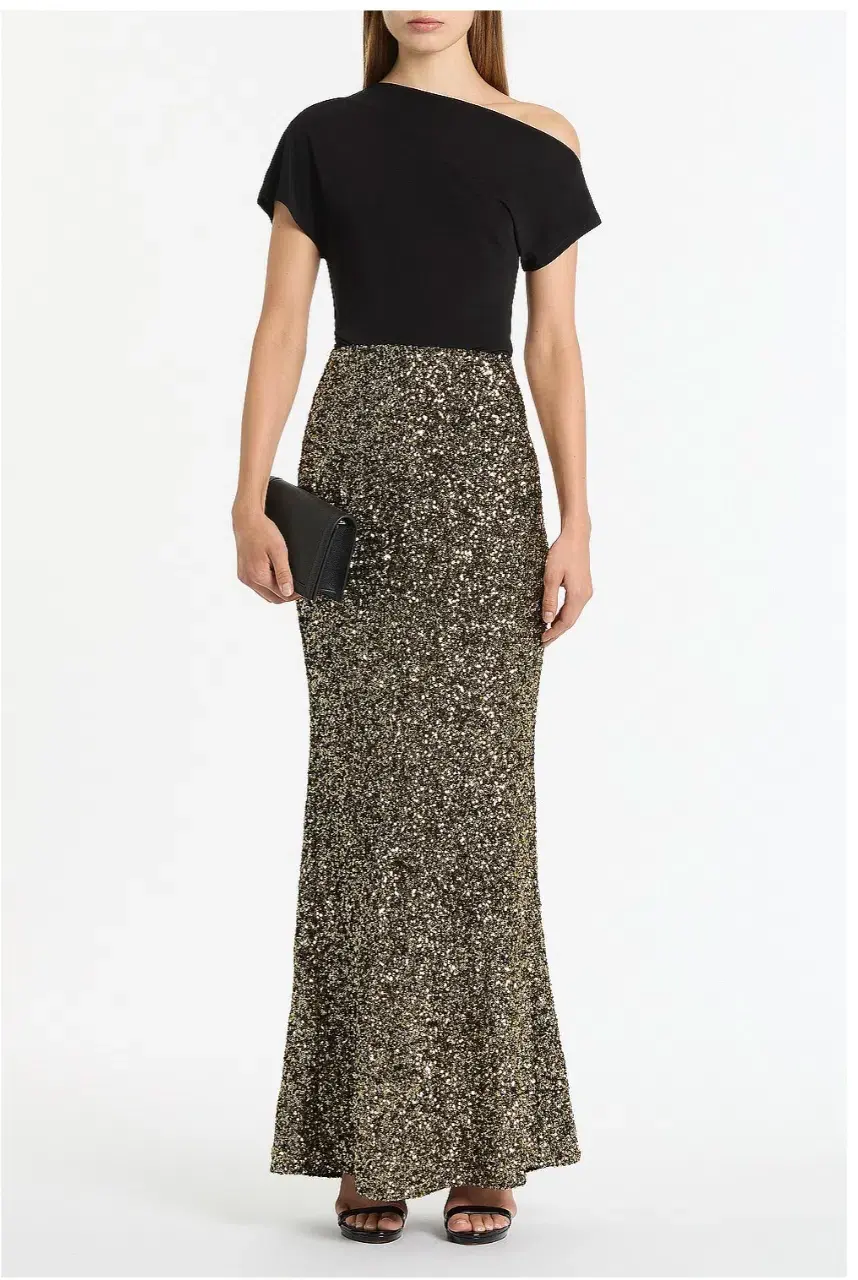 Carla Zampatti Bronze Crushed Sequin Column Skirt Size AU 12 - Image 1