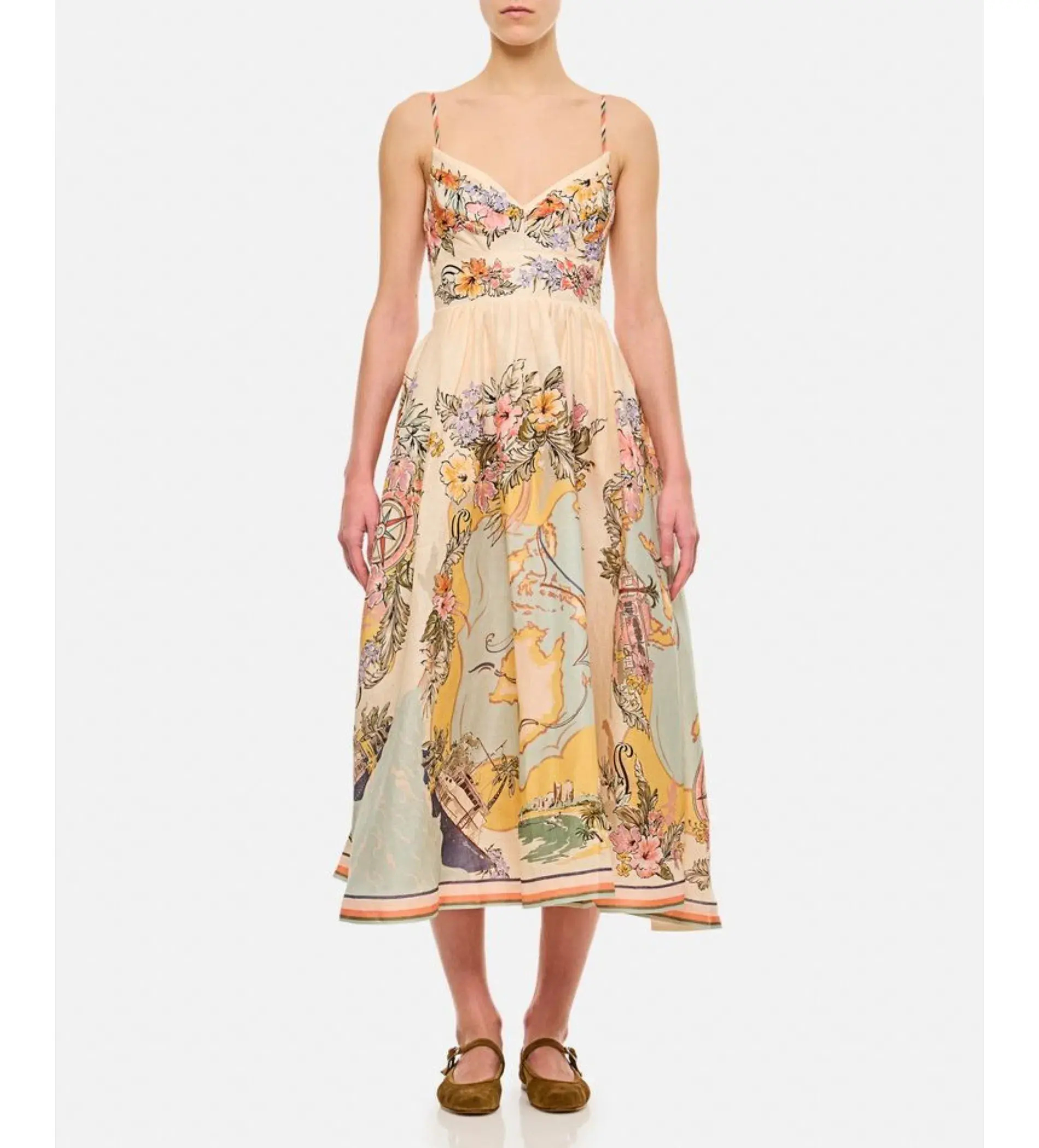Zimmermann Tallow Tucked Bodice Midi Dress Nautical Map Size 2/AU 12 - Image 1