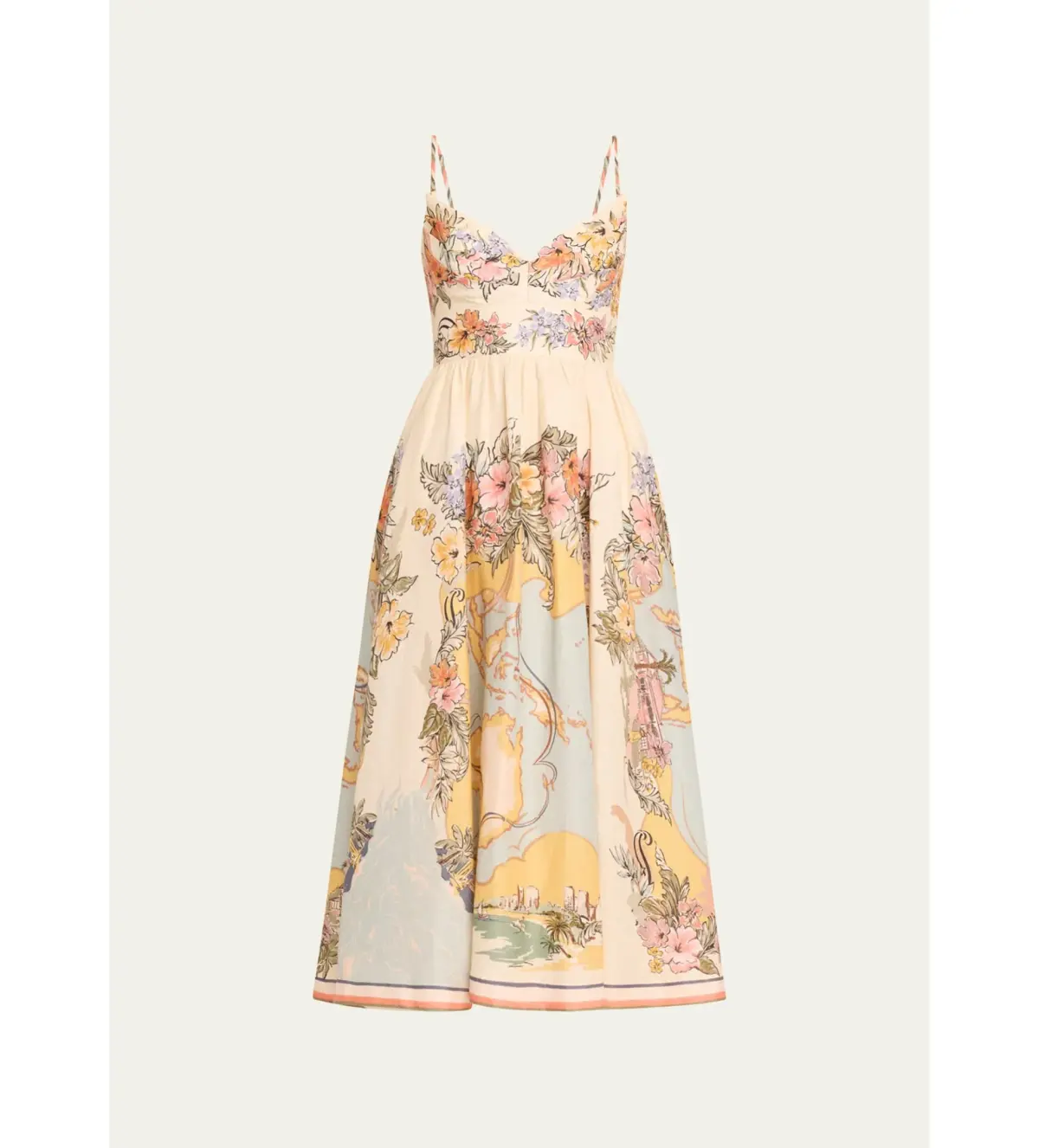 Zimmermann Tallow Tucked Bodice Midi Dress Nautical Map Size 2/AU 12 - Image 7