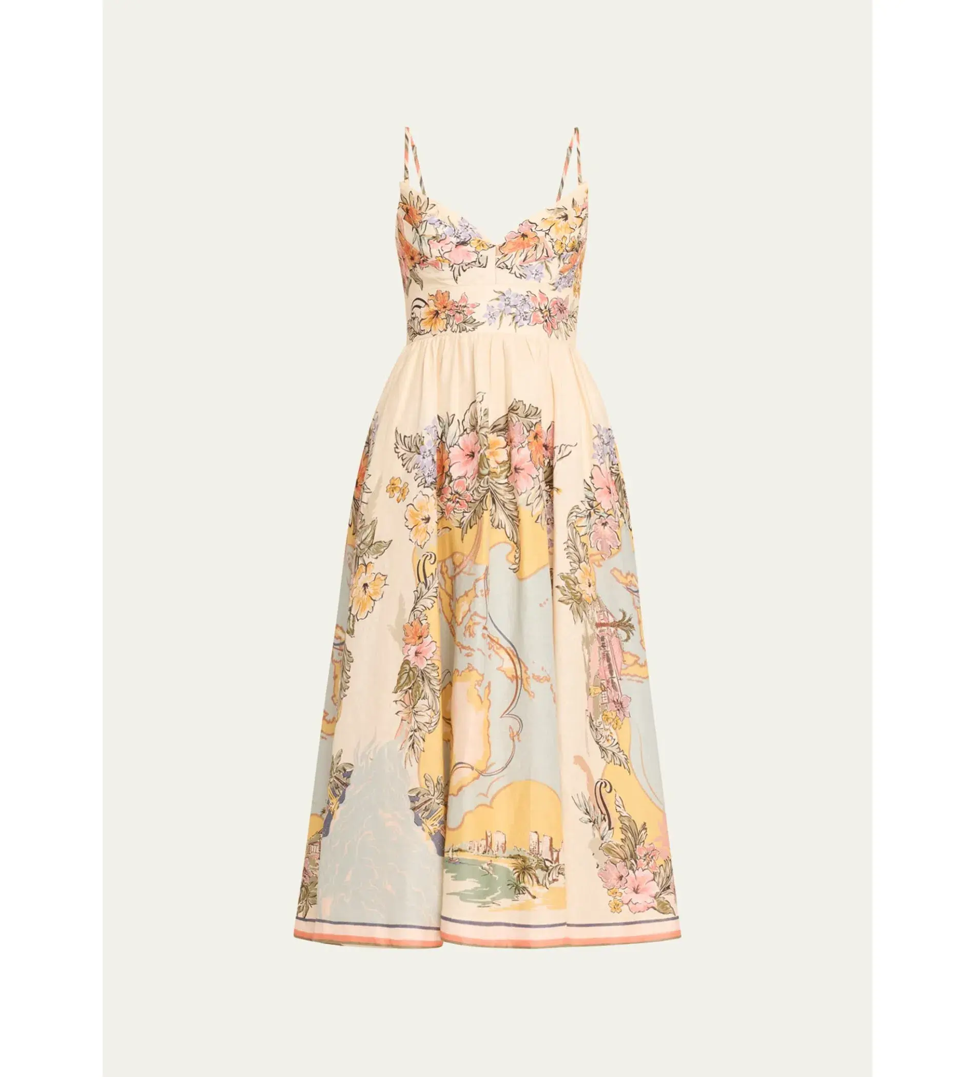 Zimmermann Tallow Tucked Bodice Midi Dress Nautical Map Size 2/AU 12 - Image 7