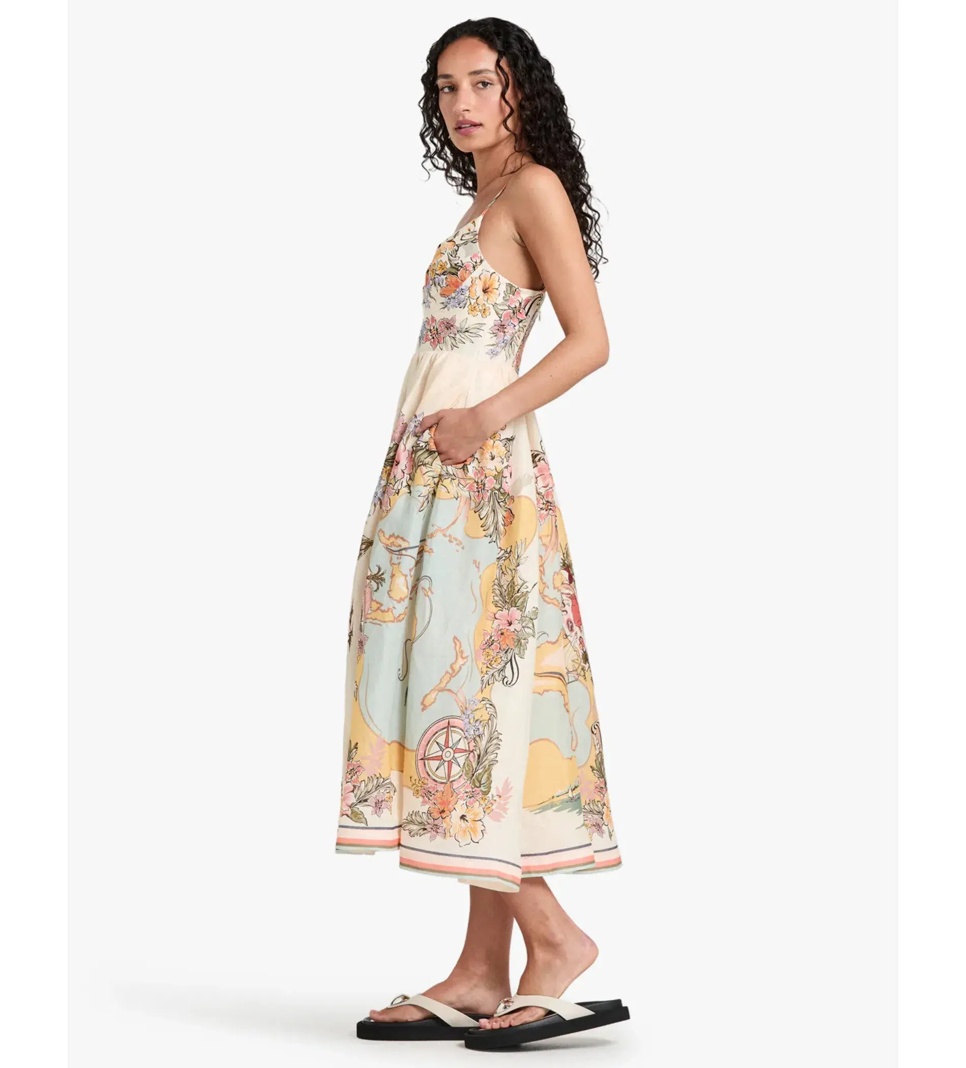Zimmermann Tallow Tucked Bodice Midi Dress Nautical Map Size 2/AU 12 - Image 3