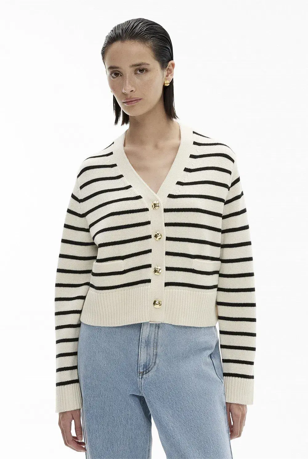 Witchery Boxy Knit Cardigan Black Stripe Size XS / AU 8 - Image 2