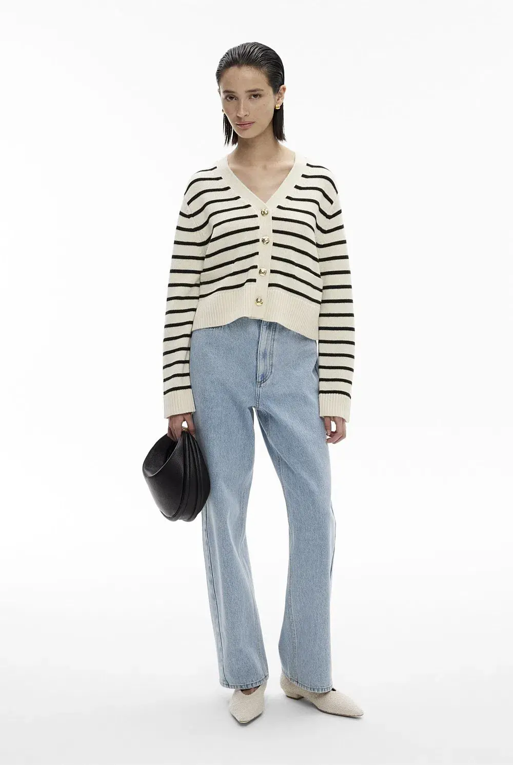 Witchery Boxy Knit Cardigan Black Stripe Size XS / AU 8 - Image 1