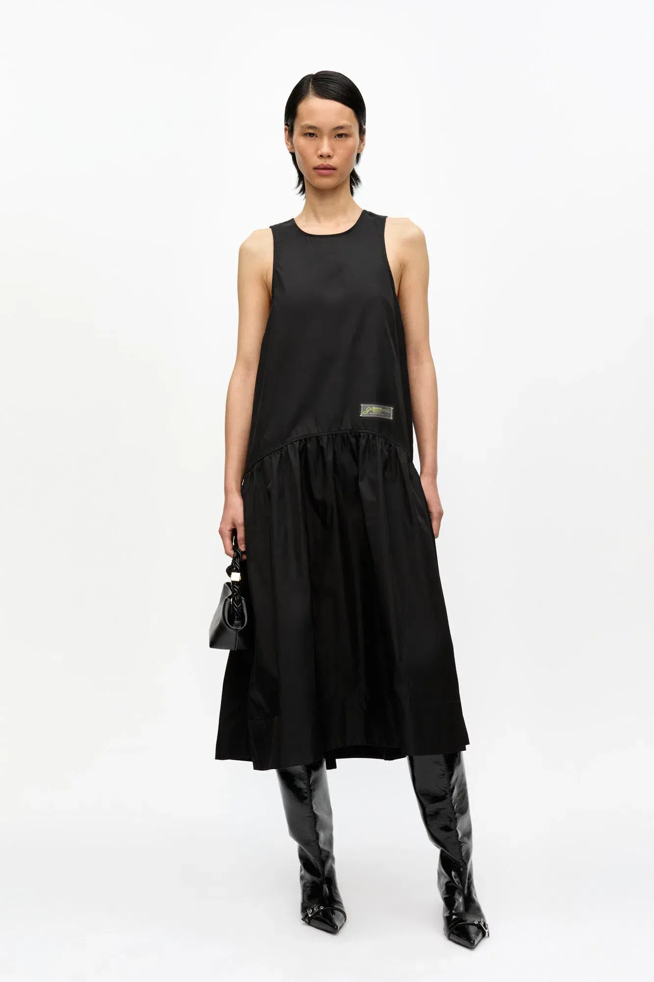Ganni Duchesse Nylon Midi Dress Black Size 6  - Image 1