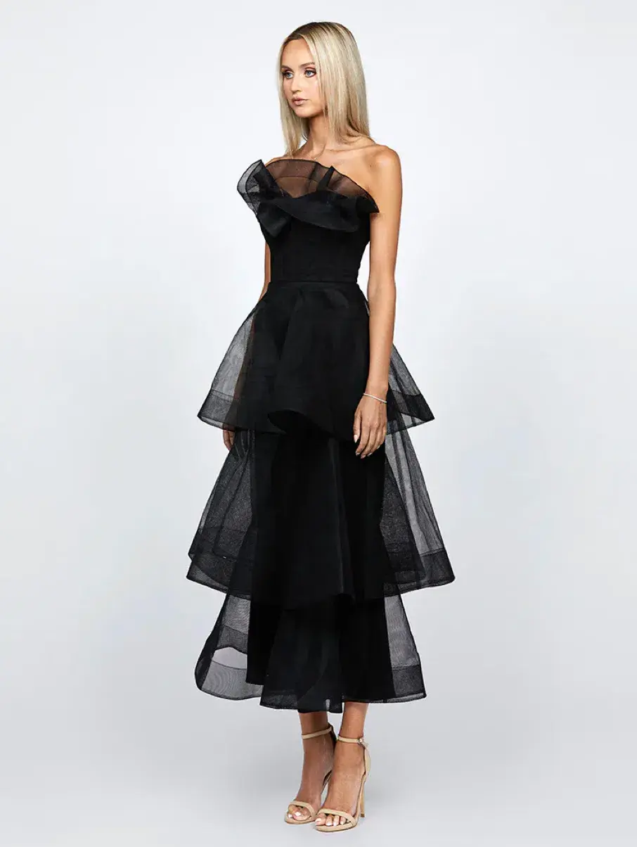 Barino Kascade Tiered Ruffle Midaxi Midi Black Size AU 10 - Image 3