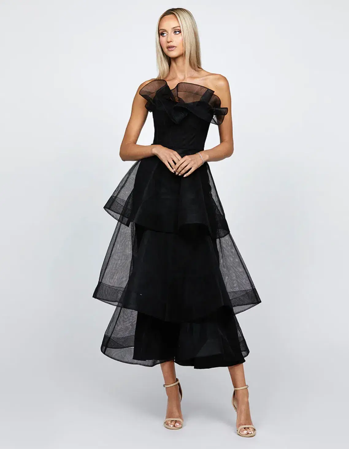 Barino Kascade Tiered Ruffle Midaxi Midi Black Size AU 10 - Image 1
