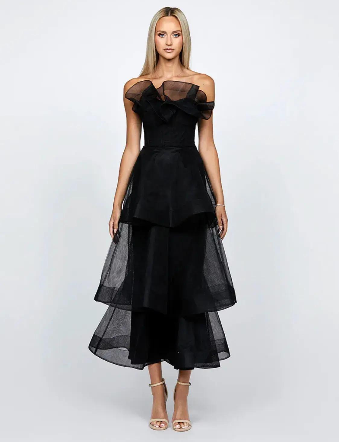 Barino Kascade Tiered Ruffle Midaxi Midi Black Size AU 10 - Image 2