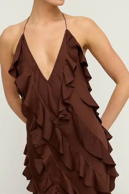 Anna October Reneta Ruffle Maxi Brown Size AU 10 - Image 2
