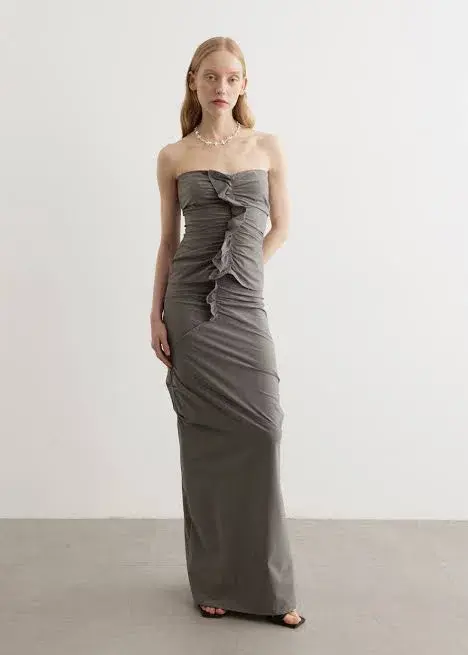 Paris Georgia Minimal Ruffle Top & Skirt Set Grey Size 10 - Image 4