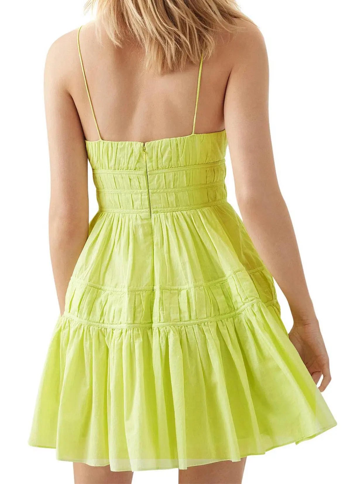 Aje Grace Tiered Dress in Light Lemon Green Size 6/XS - Image 3
