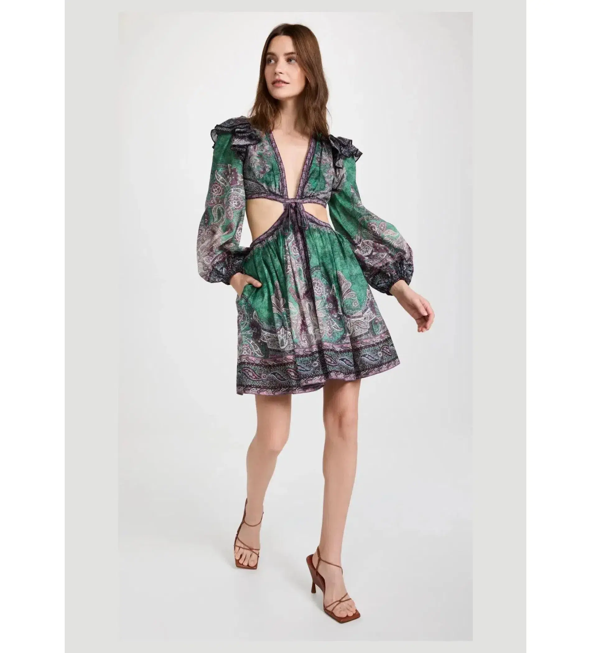 Zimmermann Anneke Ruffle Mini Dress Teal Paisley Size 0P/AU 6P - Image 1
