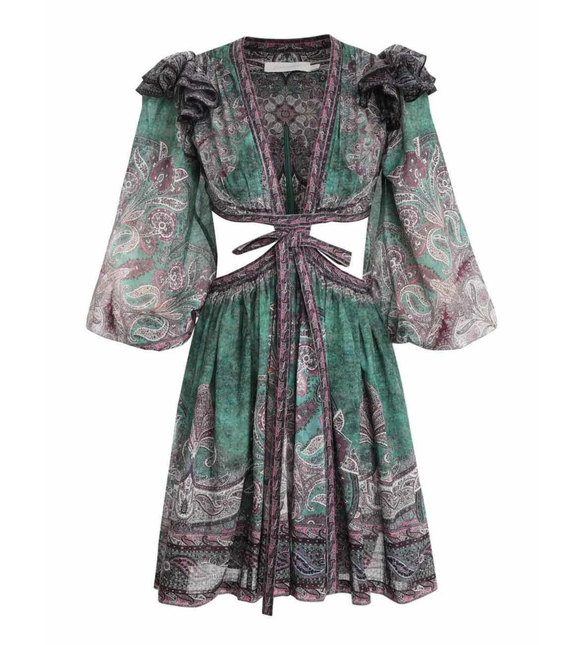 Zimmermann Anneke Ruffle Mini Dress Teal Paisley Size 0P/AU 6P - Image 5