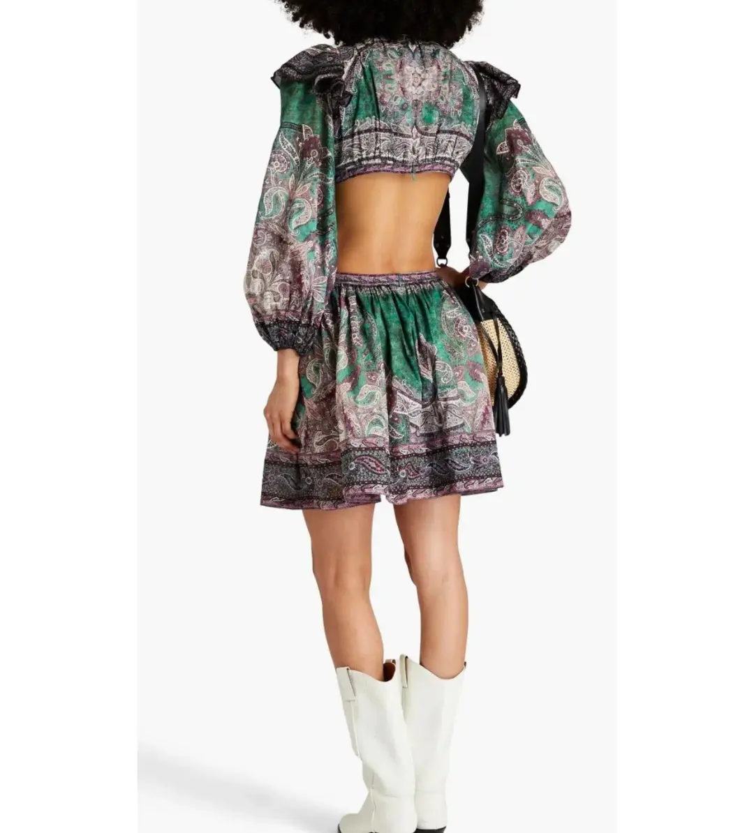 Zimmermann Anneke Ruffle Mini Dress Teal Paisley Size 0P/AU 6P for rent on The Volte - main image