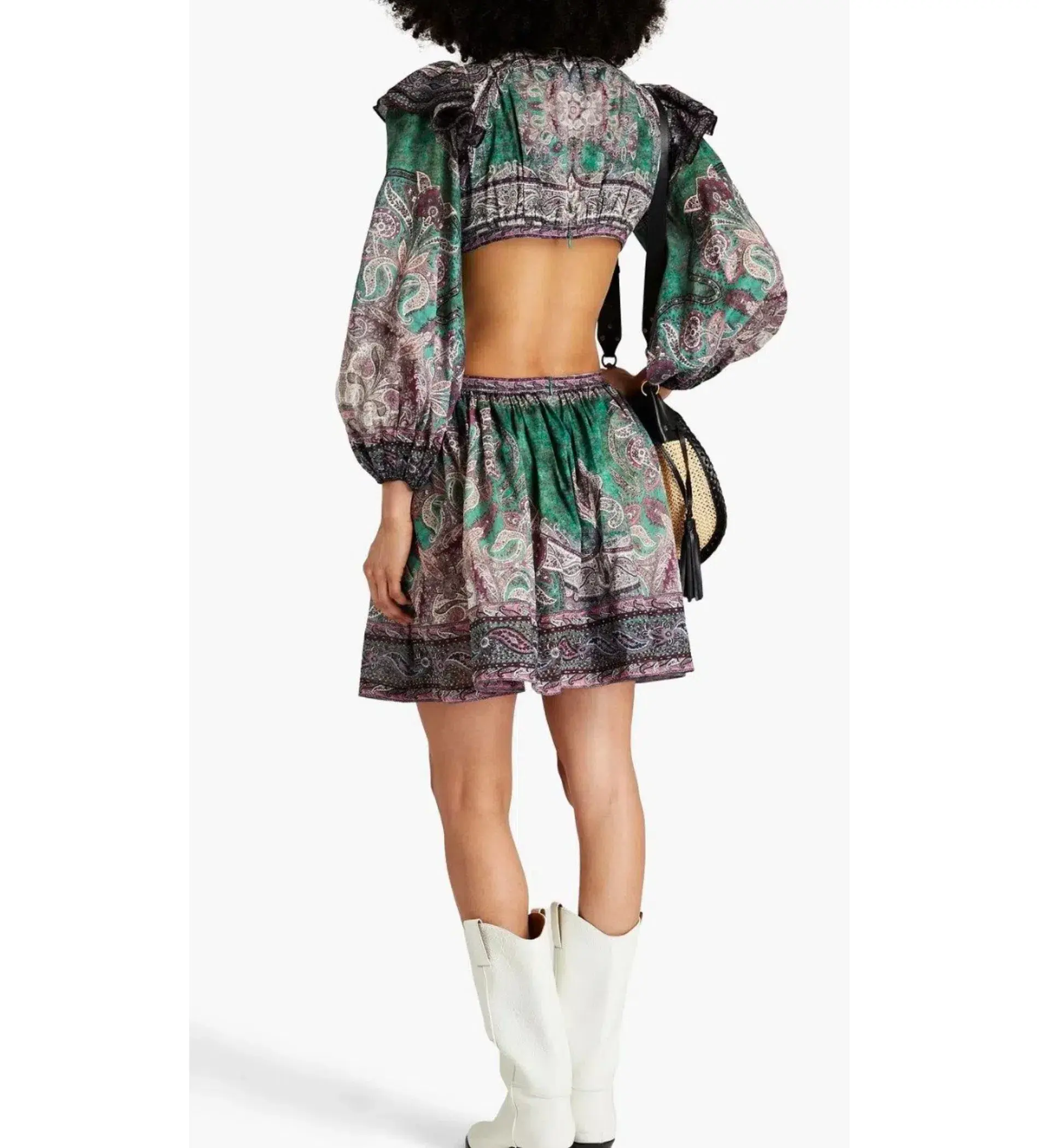 Zimmermann Anneke Ruffle Mini Dress Teal Paisley Size 0P/AU 6P - Image 4
