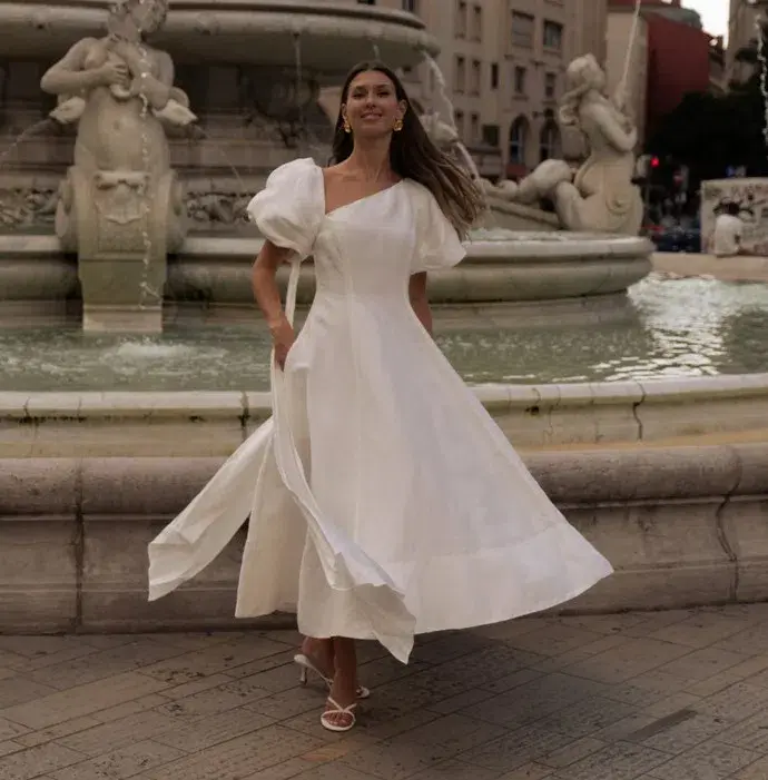 Aje Arista Tulip Sleeve Midi Dress Ivory Size AU 16 - Image 9