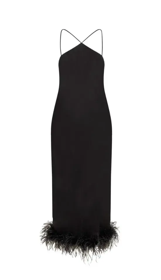 De La Vali Dress With Feathers Midi Dress in Black Size 8 for rent on The Volte - main image