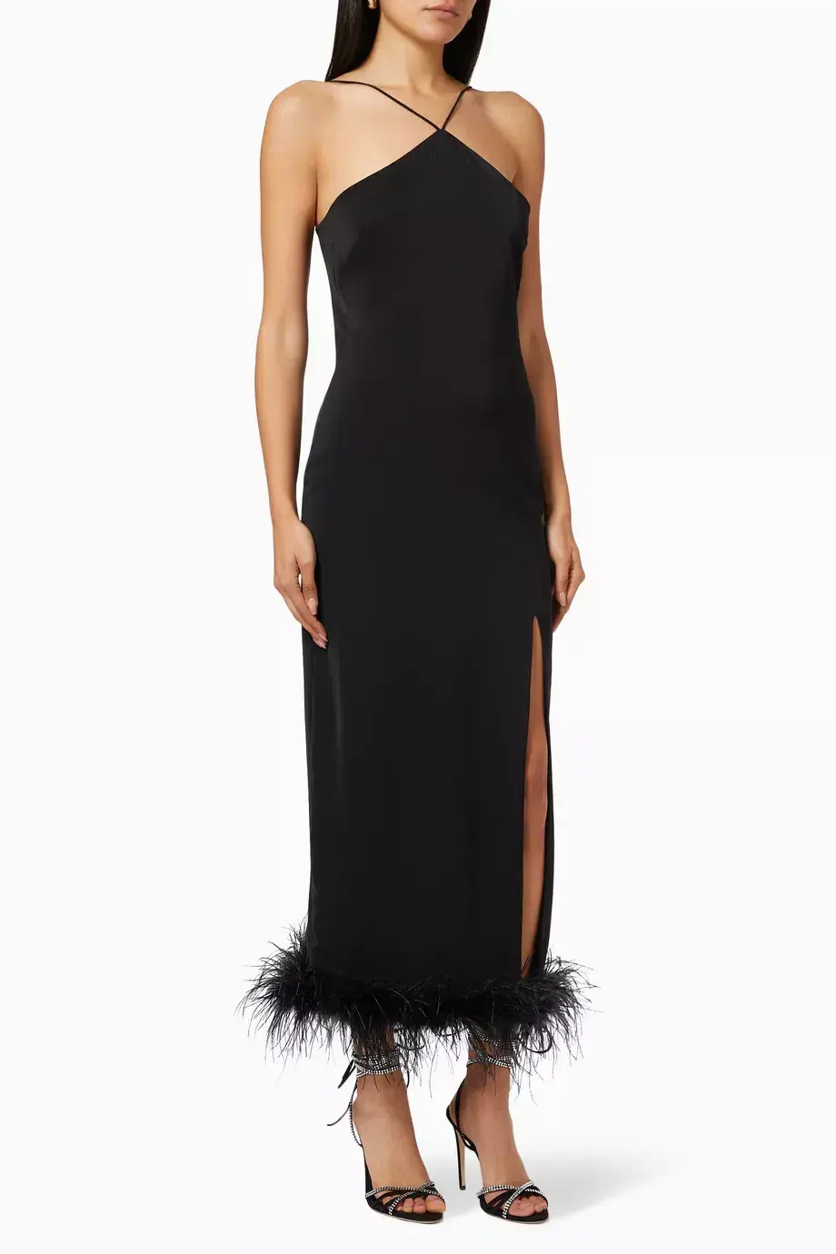 De La Vali Dress With Feathers Midi Dress in Black Size 8 for rent on The Volte - main image