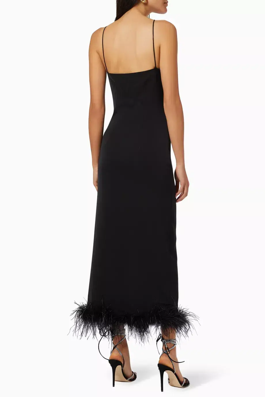De La Vali Dress With Feathers Midi Dress in Black Size 8 - Image 3