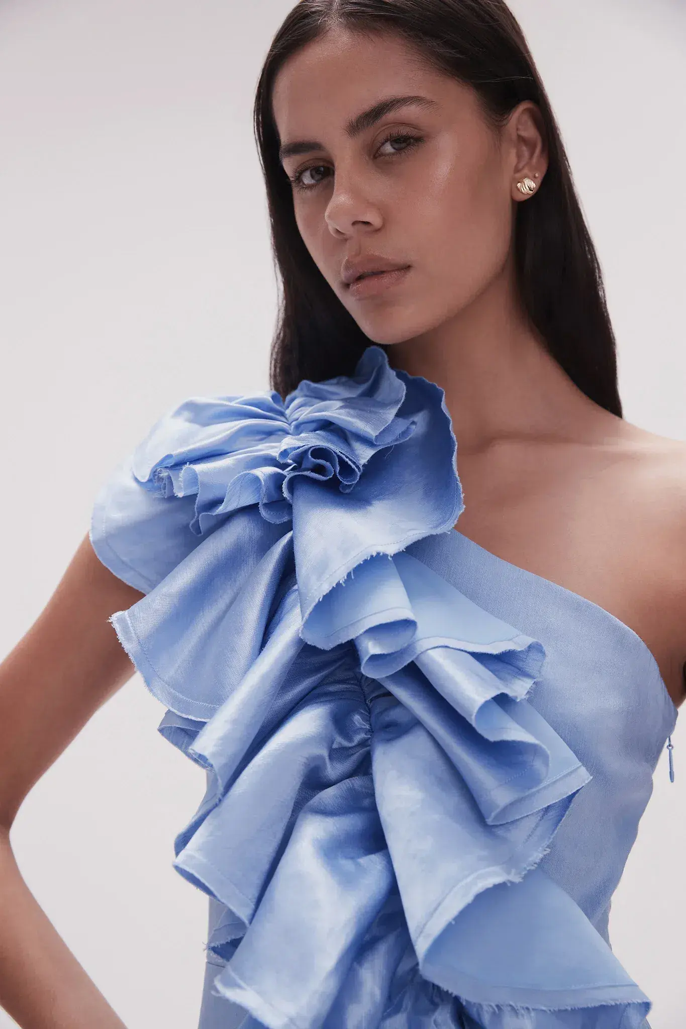 Aje Adelia Ruffle Midi Dress Light Sky Blue Size AU 16 - Image 2