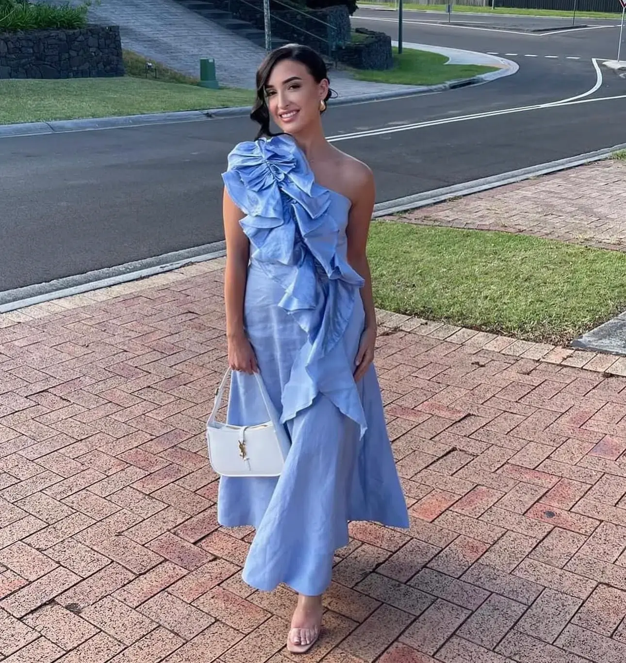 Aje Adelia Ruffle Midi Dress Light Sky Blue Size AU 16 - Image 4