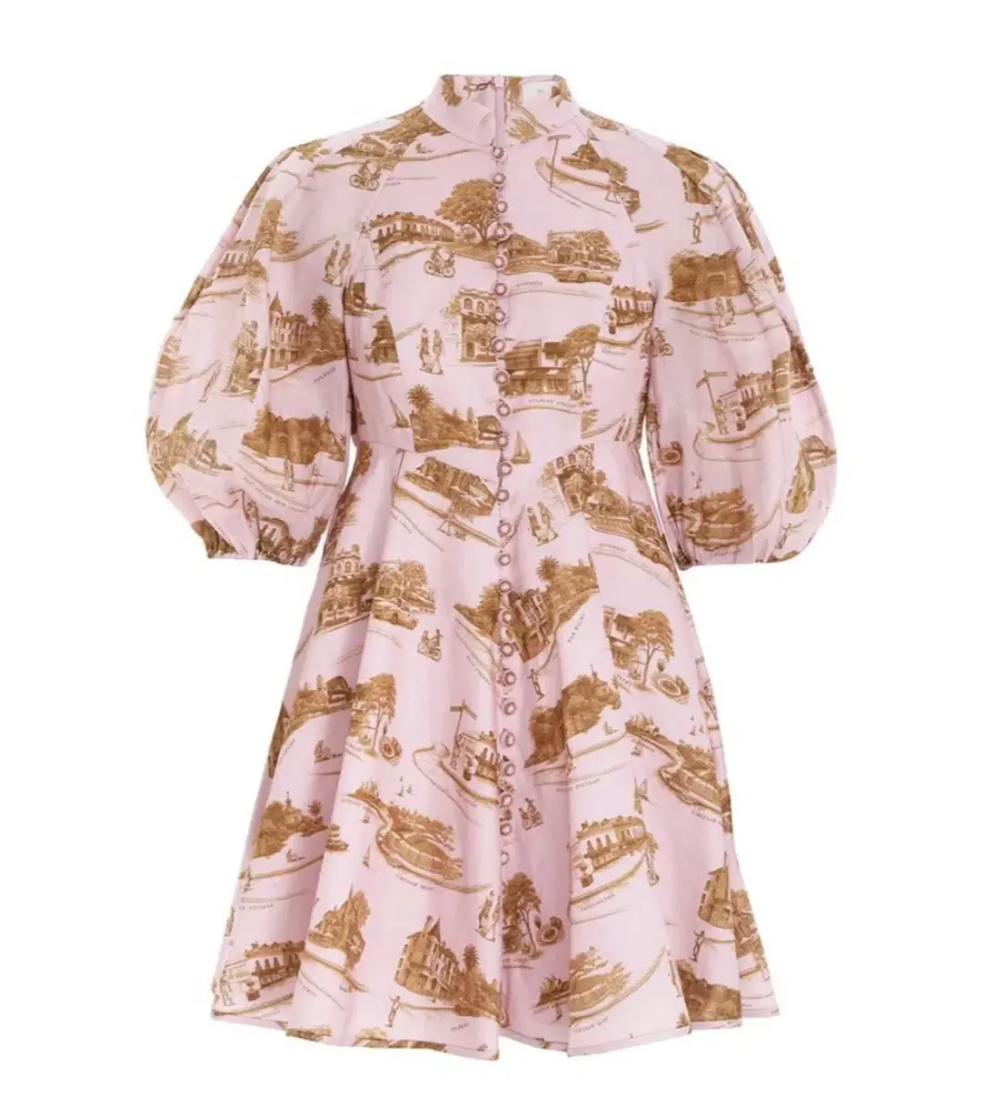 Zimmermann  Linen Toile Mini Dress Pink Print Size AU 14 for rent on The Volte - main image