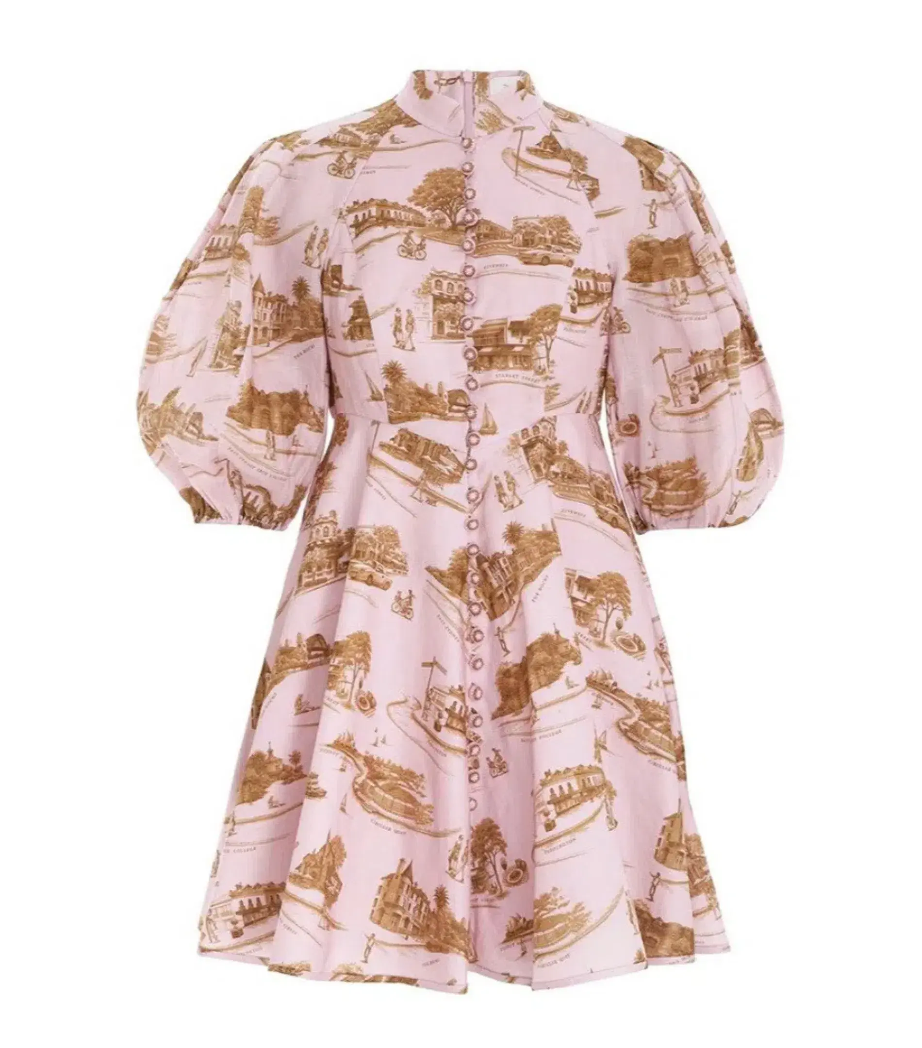 Zimmermann  Linen Toile Mini Dress Pink Print Size AU 14 - Image 2