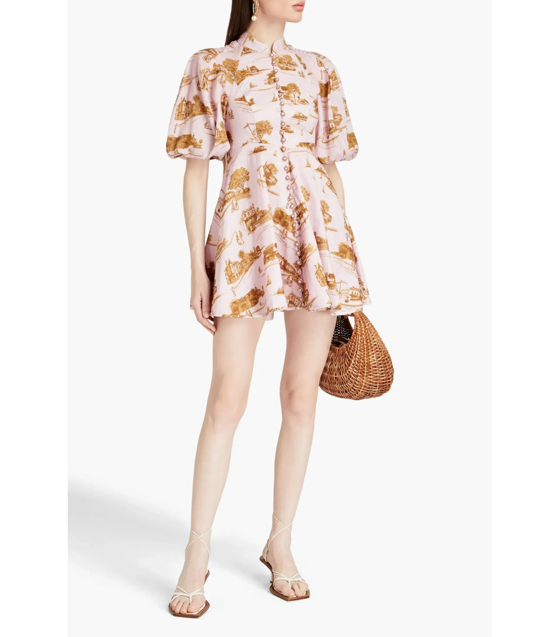 Zimmermann  Linen Toile Mini Dress Pink Print Size AU 14 - Image 1