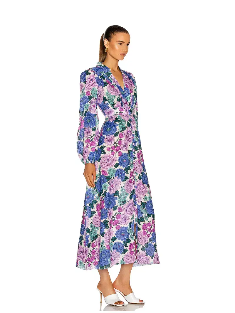 Zimmermann  Poppy Plunge Made Midi Dress in Multi Floral Size 14 - Image 2