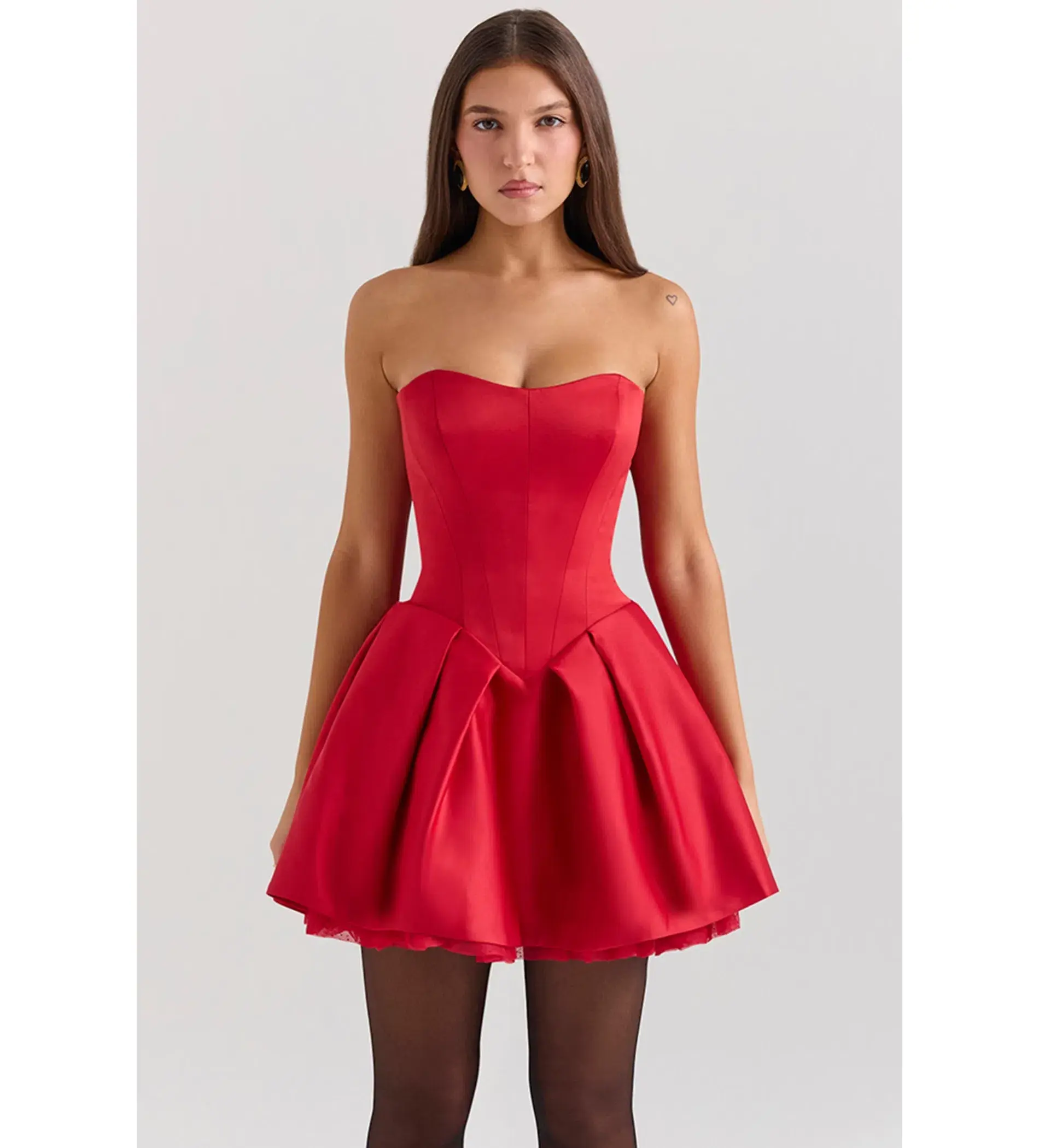 House Of CB Salome Satin Detachable Bow Mini Dress Holly Red Size L/AU 12 - Image 3