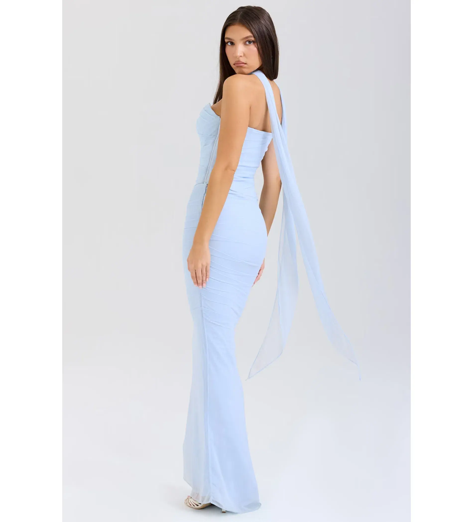 House Of CB Set Hallie Strapless Corset With Neck Scarf & Cassidy Fluted Hem Maxi Skirt Bluebell  Size L/AU 12 - Image 3