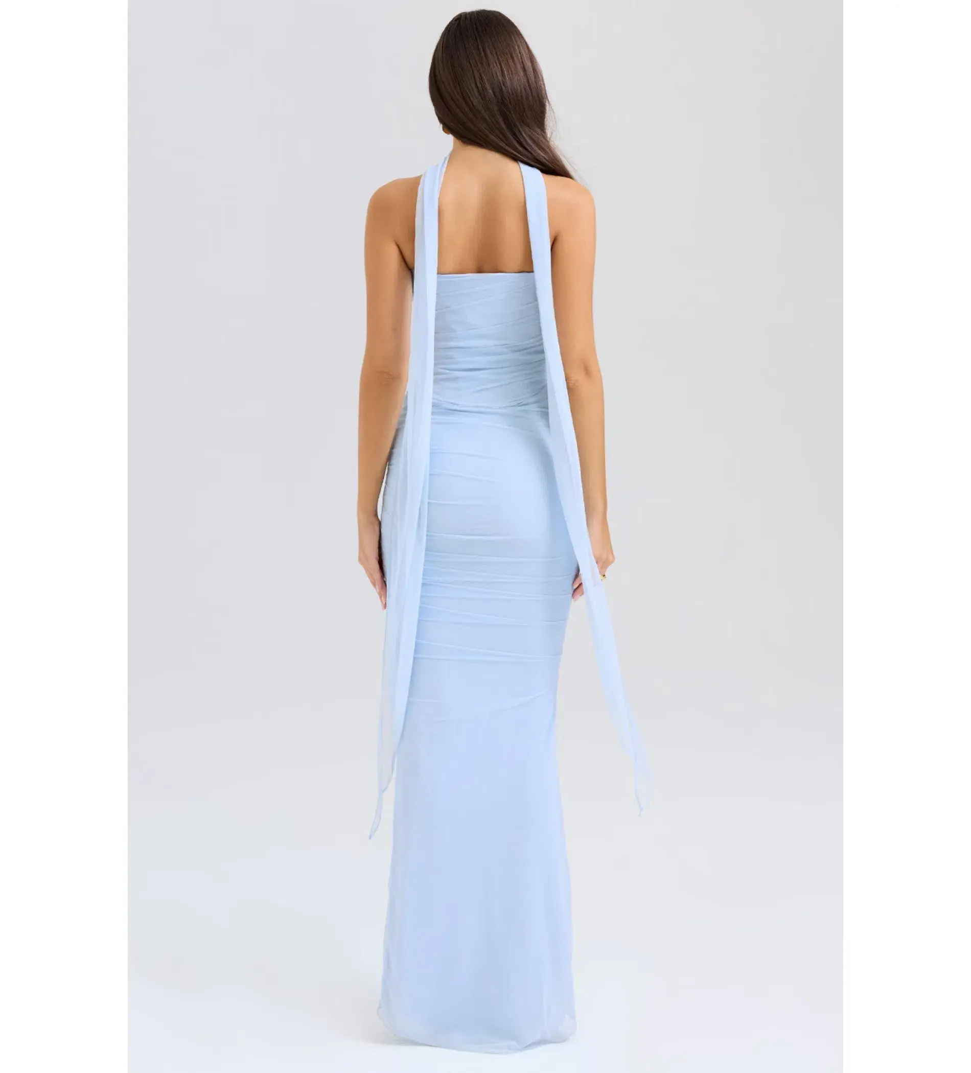House Of CB Set Hallie Strapless Corset With Neck Scarf & Cassidy Fluted Hem Maxi Skirt Bluebell  Size L/AU 12 - Image 4