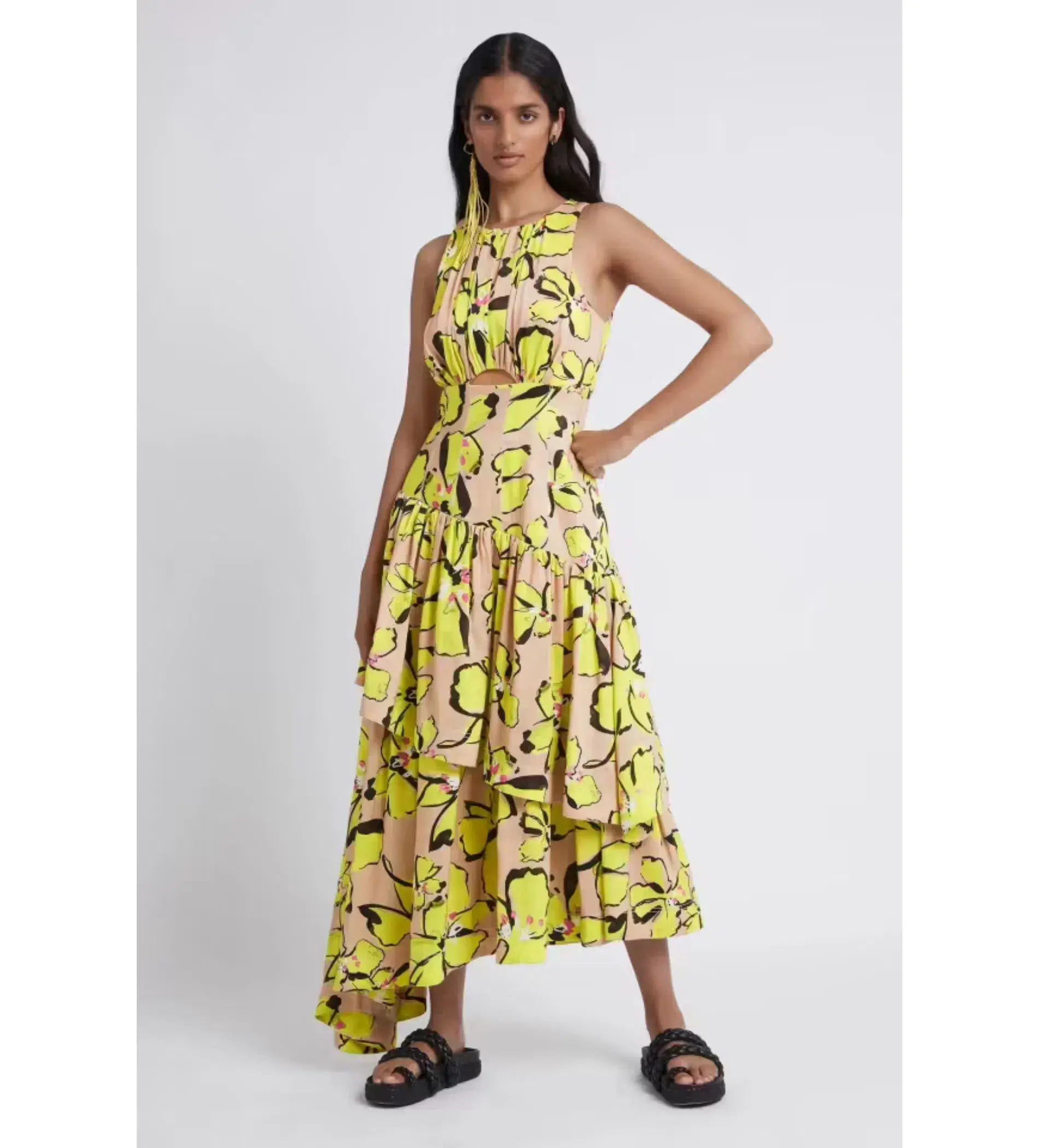 Aje Pelicano Citrus Bloom Racer Back Tiered Asymmetric Maxi Dress Print Size AU 8 - Image 1