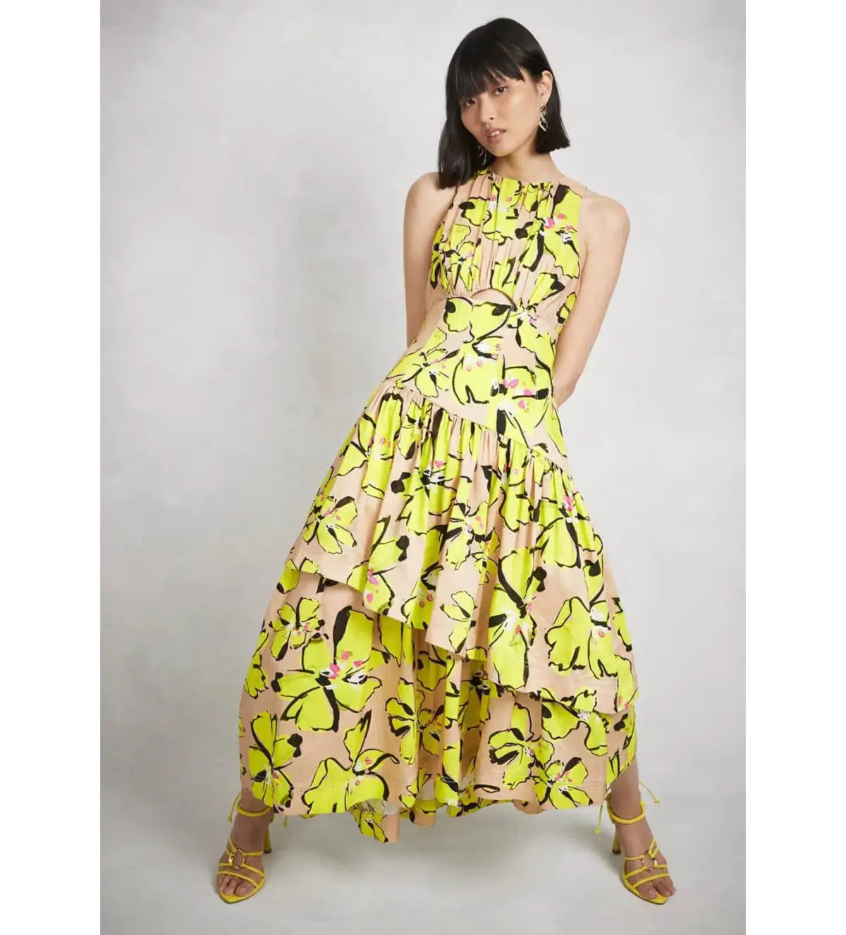 Aje Pelicano Citrus Bloom Racer Back Tiered Asymmetric Maxi Dress Print Size AU 8 - Image 3