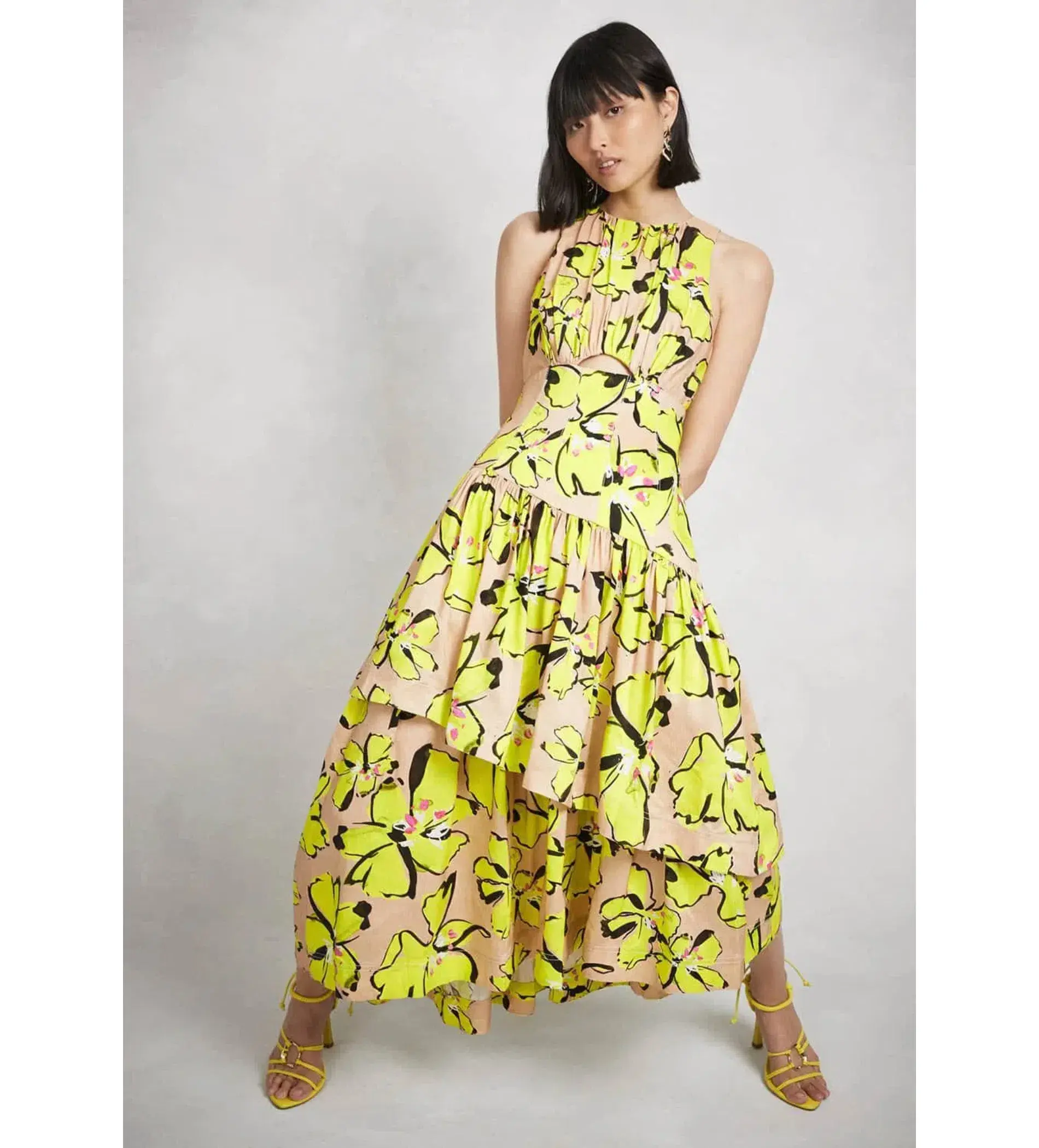 Aje Pelicano Citrus Bloom Racer Back Tiered Asymmetric Maxi Dress Print Size AU 8 - Image 3