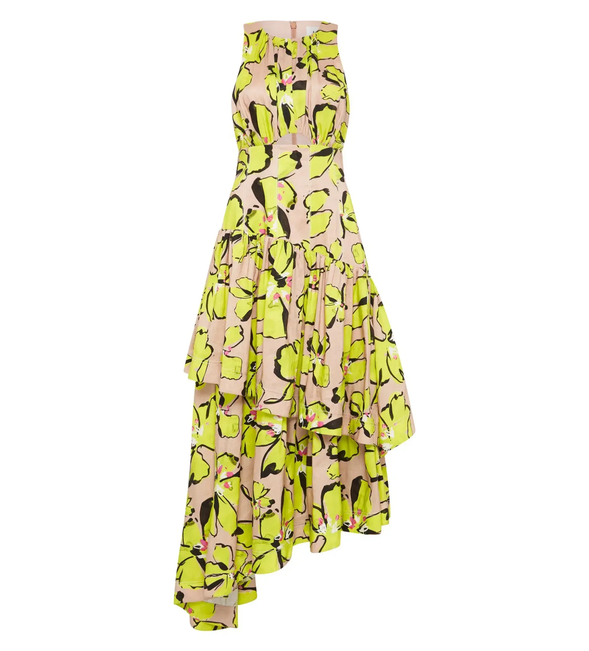 Aje Pelicano Citrus Bloom Racer Back Tiered Asymmetric Maxi Dress Print Size AU 8 - Image 4