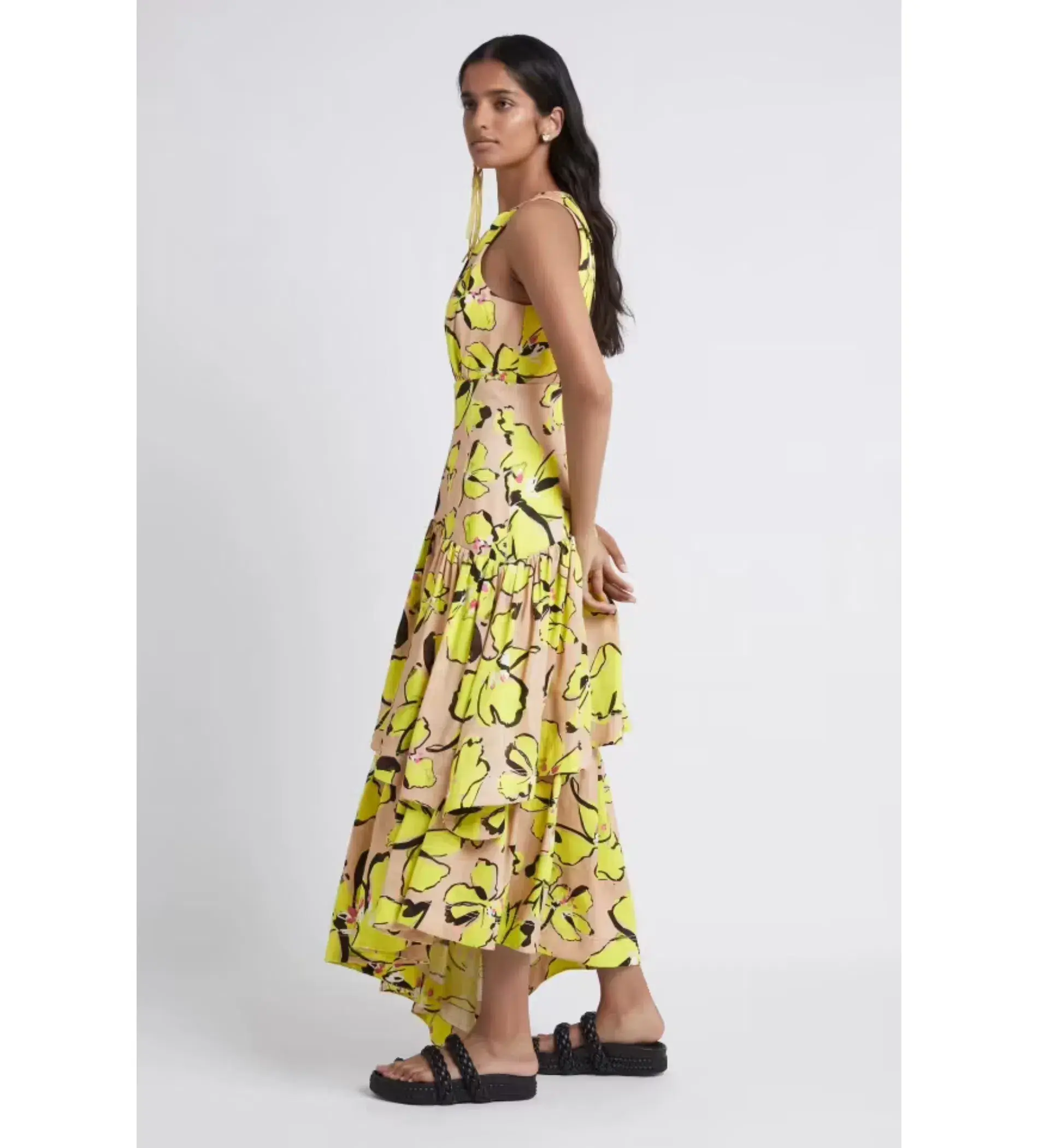 Aje Pelicano Citrus Bloom Racer Back Tiered Asymmetric Maxi Dress Print Size AU 8 - Image 2