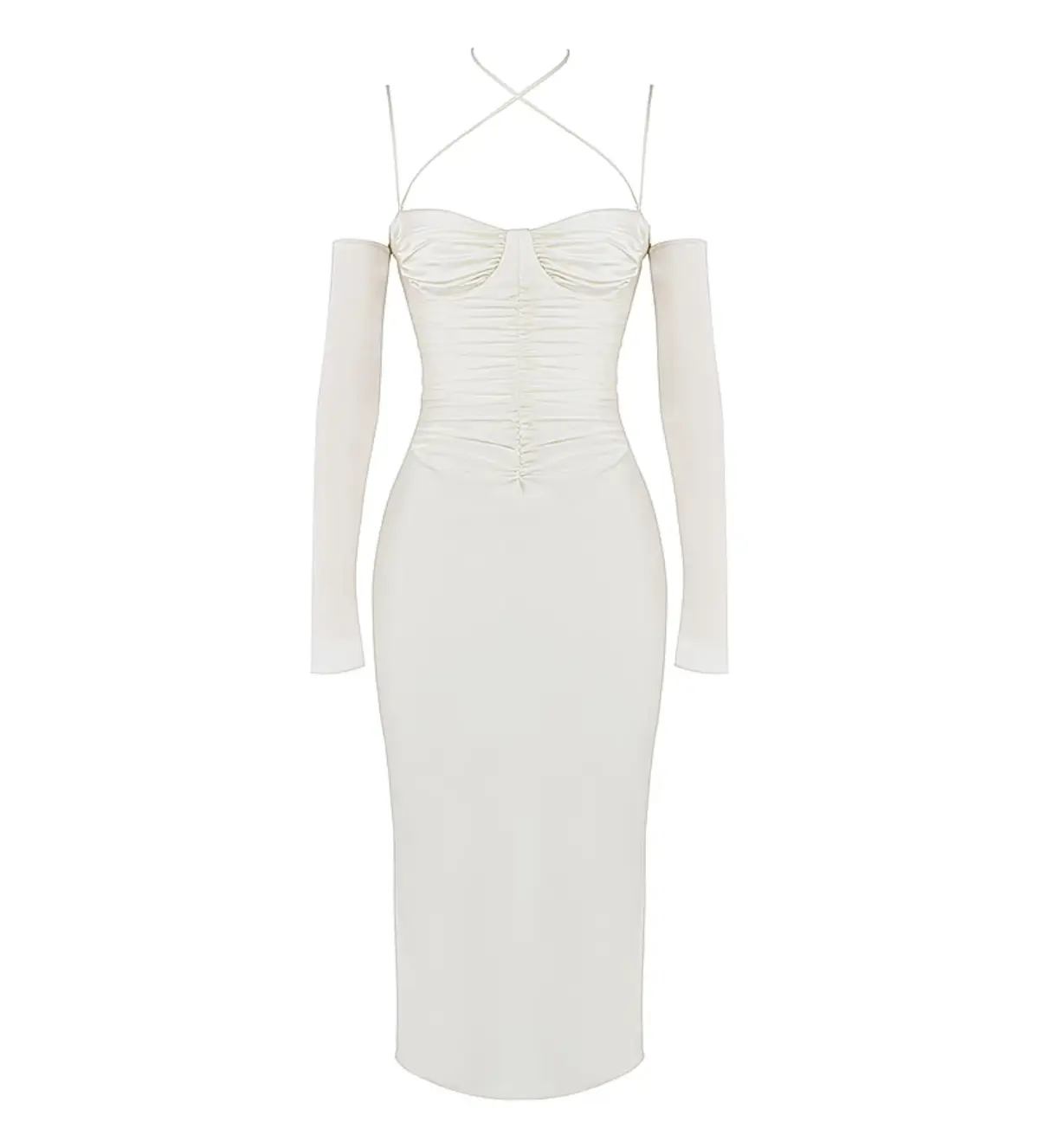House Of CB Nanoushka Satin Midi Dress Ivory Size L/AU 12 - Image 5
