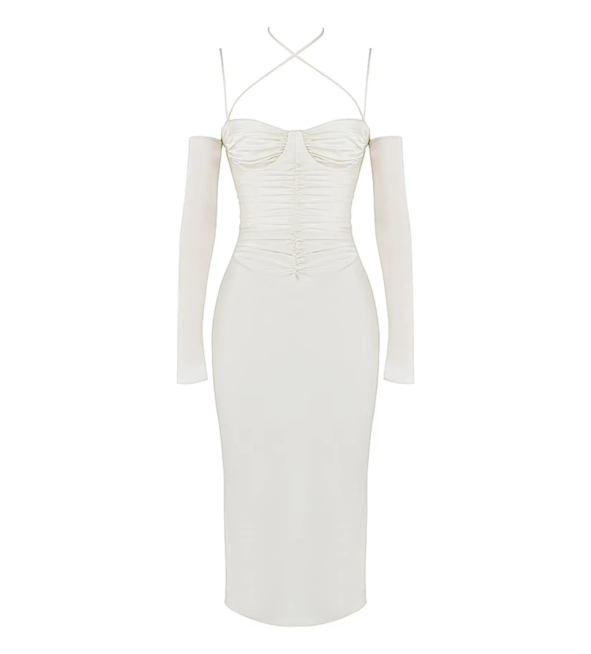 House Of CB Nanoushka Satin Midi Dress Ivory Size L/AU 12 - Image 5