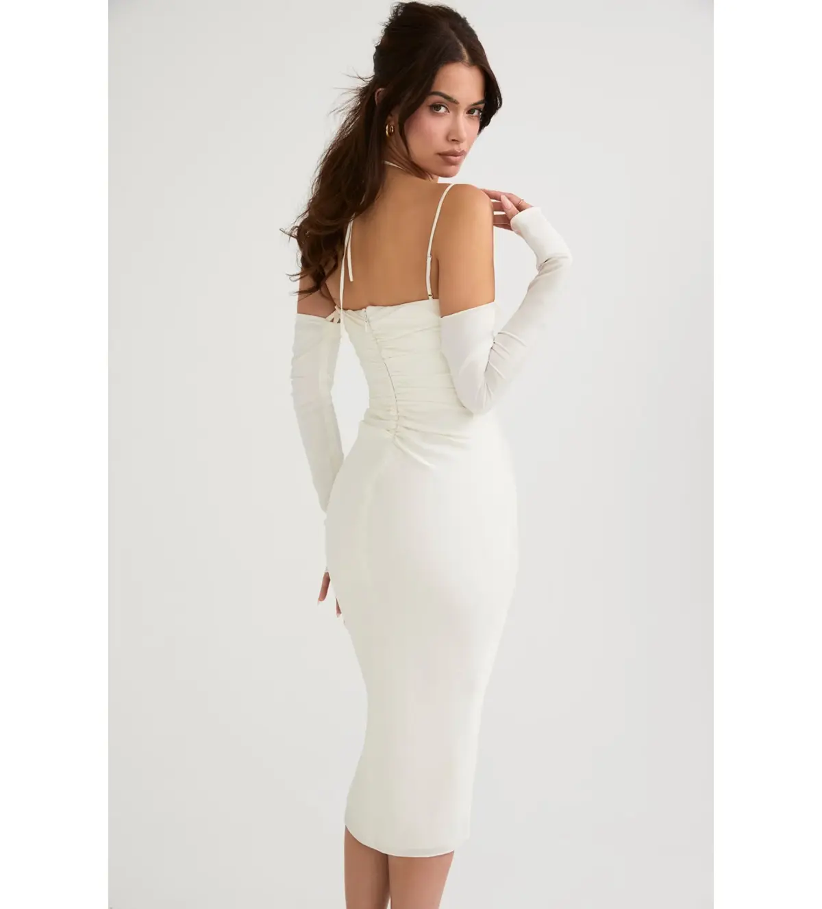 House Of CB Nanoushka Satin Midi Dress Ivory Size L/AU 12 - Image 4