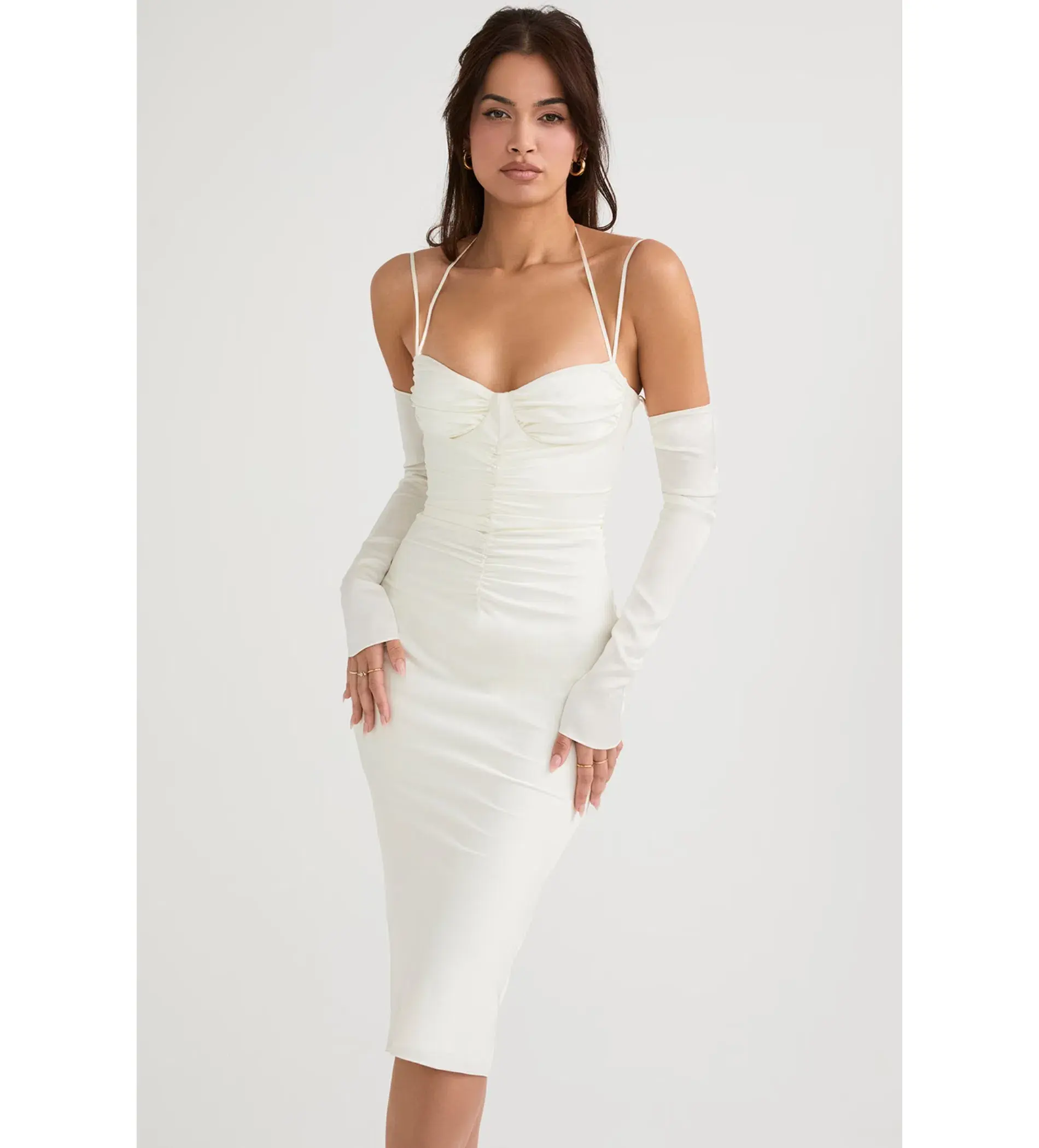House Of CB Nanoushka Satin Midi Dress Ivory Size L/AU 12 - Image 1