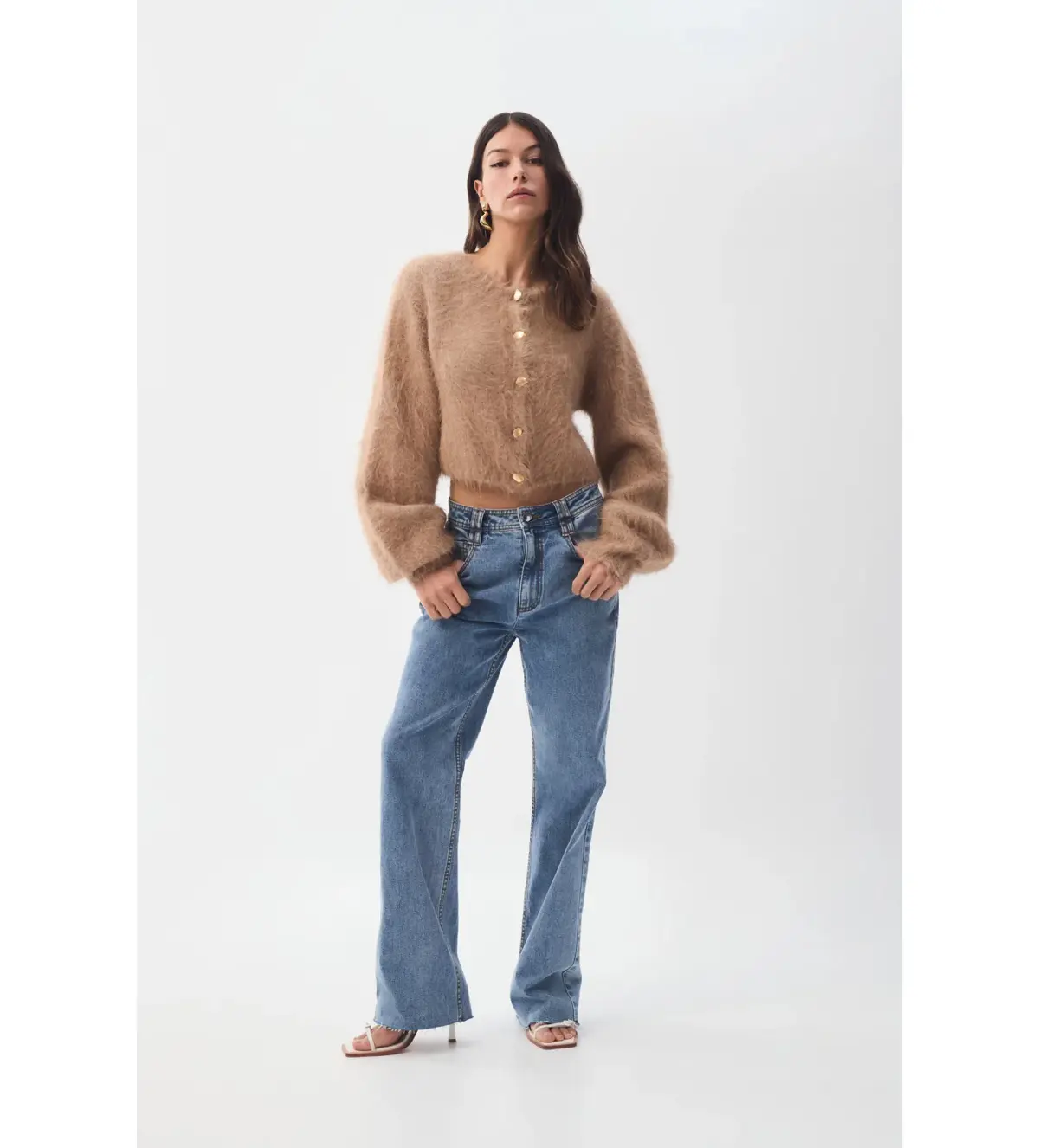 Aje Celine Fluffy Cardigan in Camel S / AU 8 - Image 1