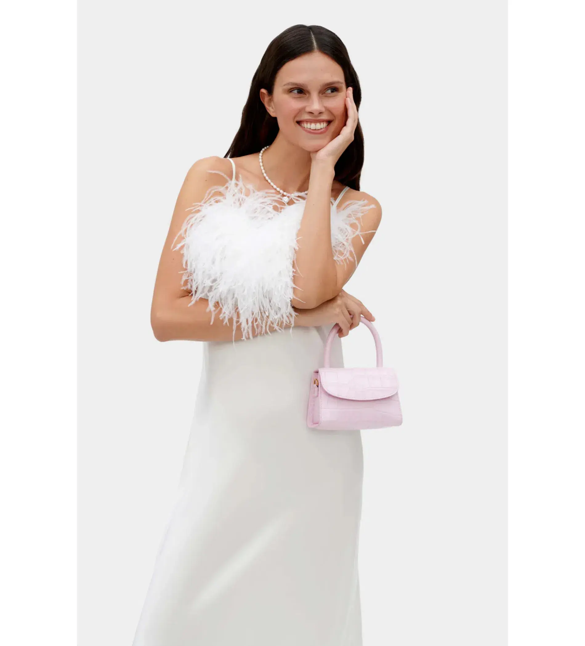 Sleeper Boheme Slip Midi Dress with Feathers in White Size 8 - Image 3