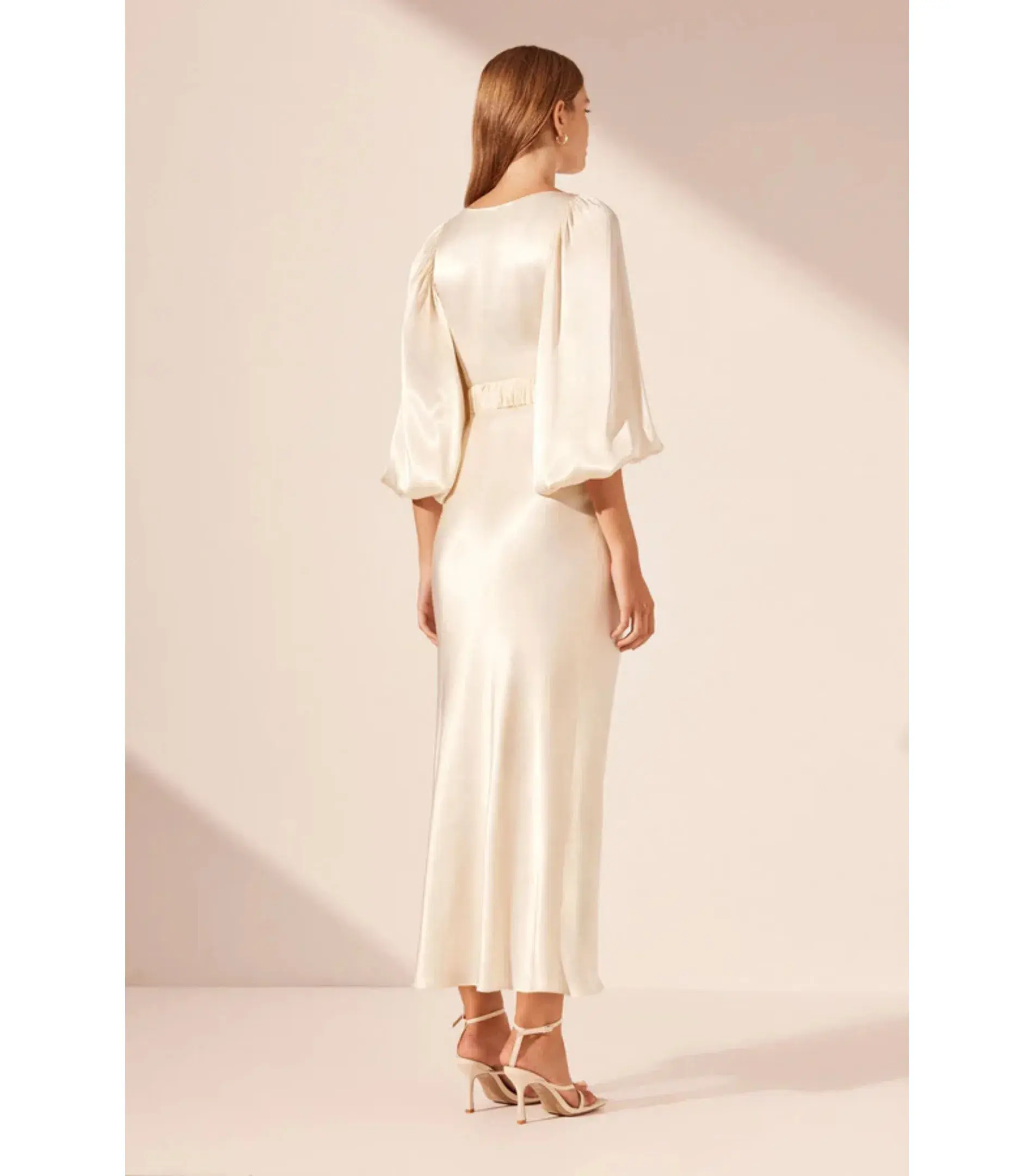 Shona Joy La lune Balloon Sleeve Midi Dress with Belt Cream Size AU 18   - Image 3