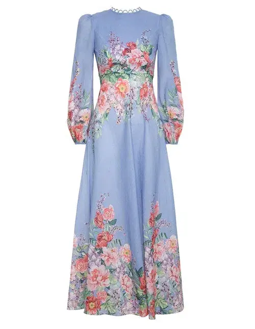 Zimmermann Bellitude Floral Long Dress Cornflower Floral Size 2 / AU 12 - Image 3