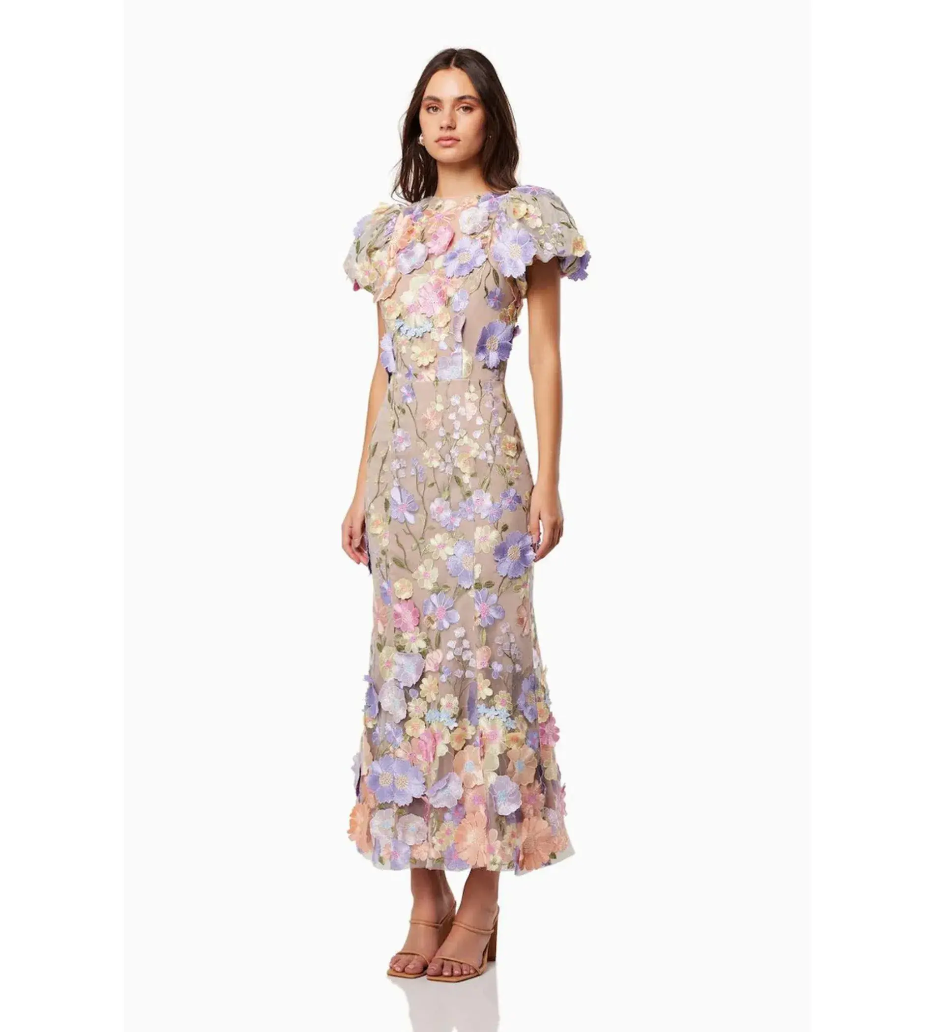 Elliatt Asterea 3D Pastel Floral Midi Gown in Pink Size S/ AU 8 - Image 2