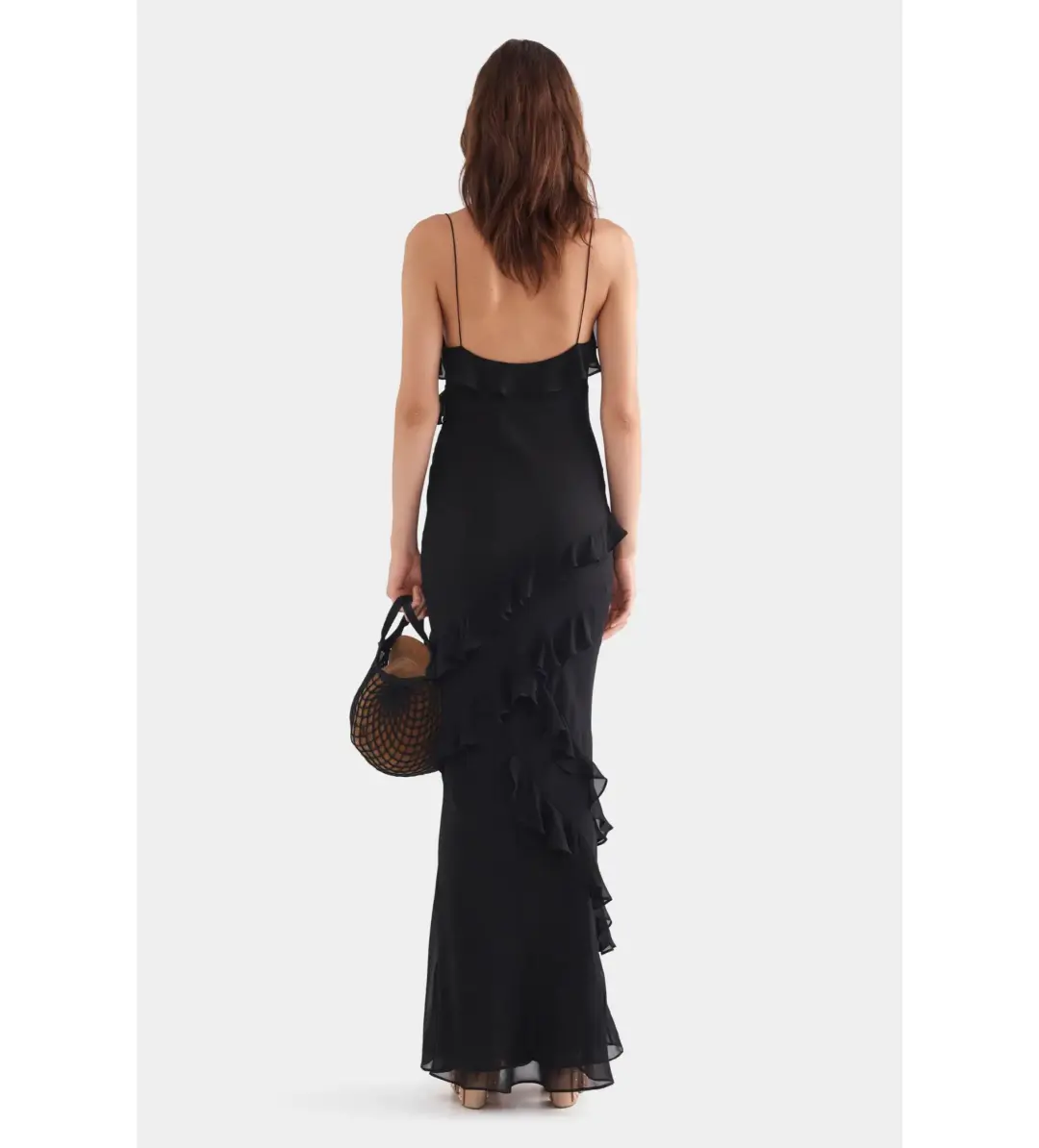 Venroy Silk Ruffle Slip Dress in Black Size AU 8 for rent on The Volte - main image