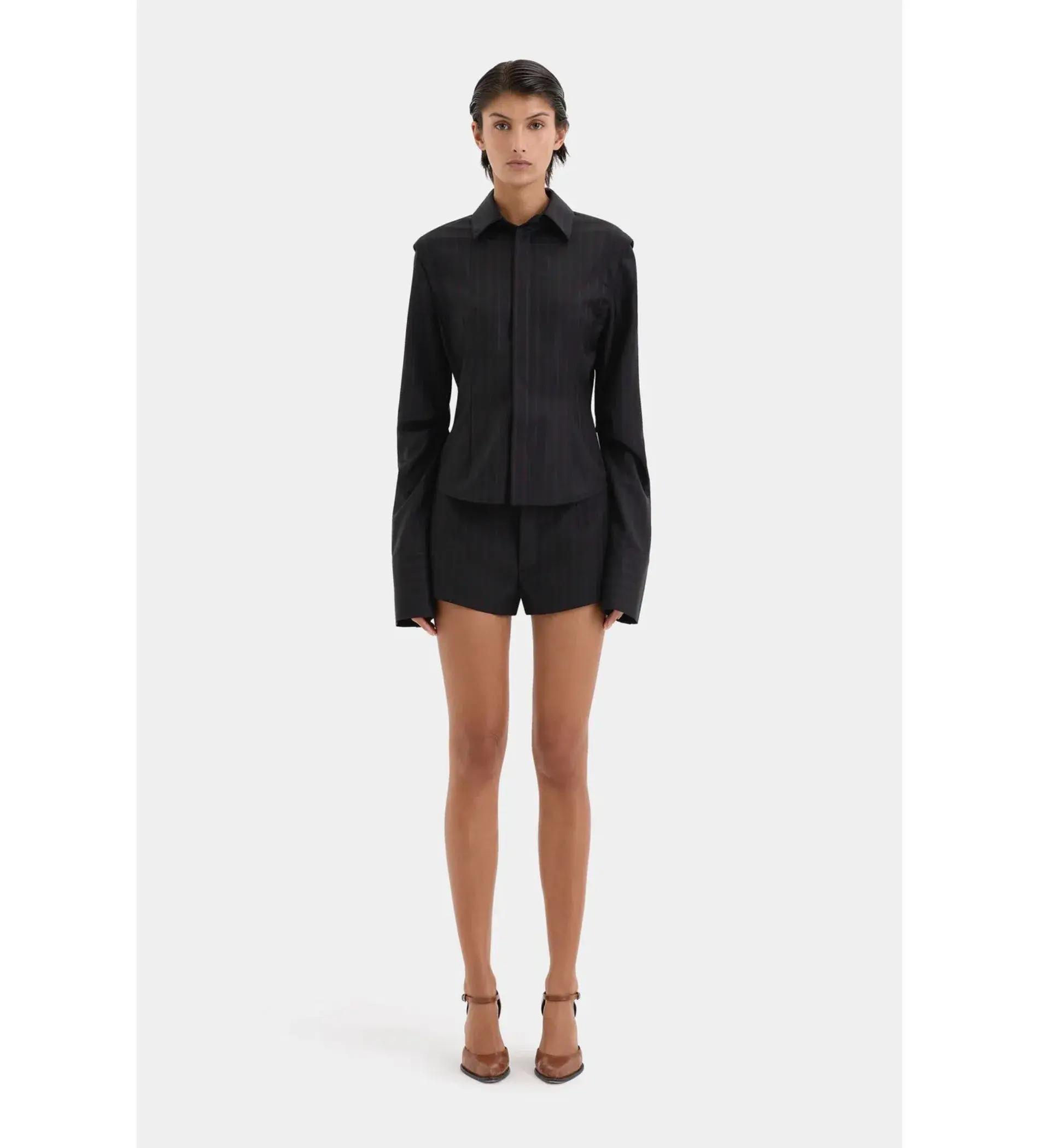 Sir the Label Sorrentino Shirt and Mini Short Set Red Pinstripe Size 1/AU 8  - Image 3