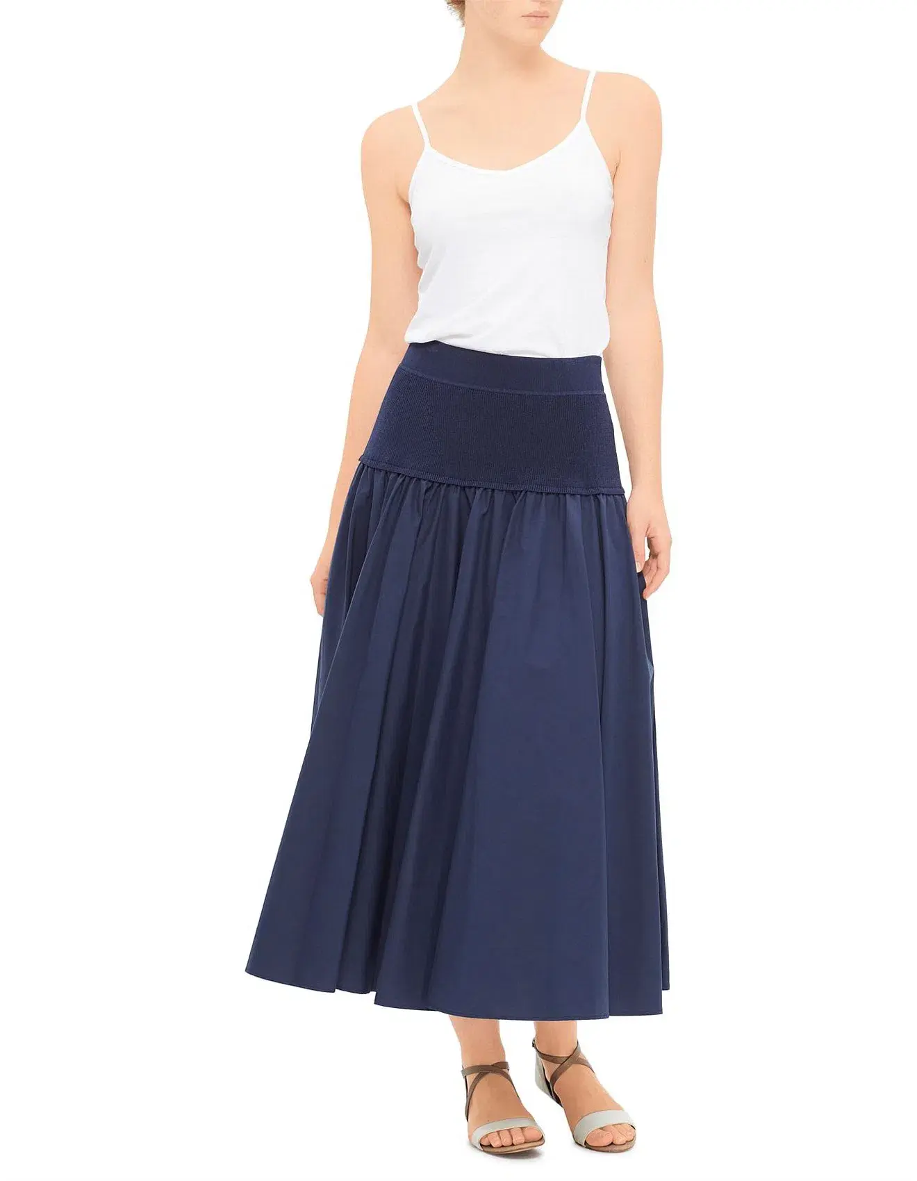 Simkhai Stella Maxi Skirt With Knit Yoke Blue Size 8 - Image 1