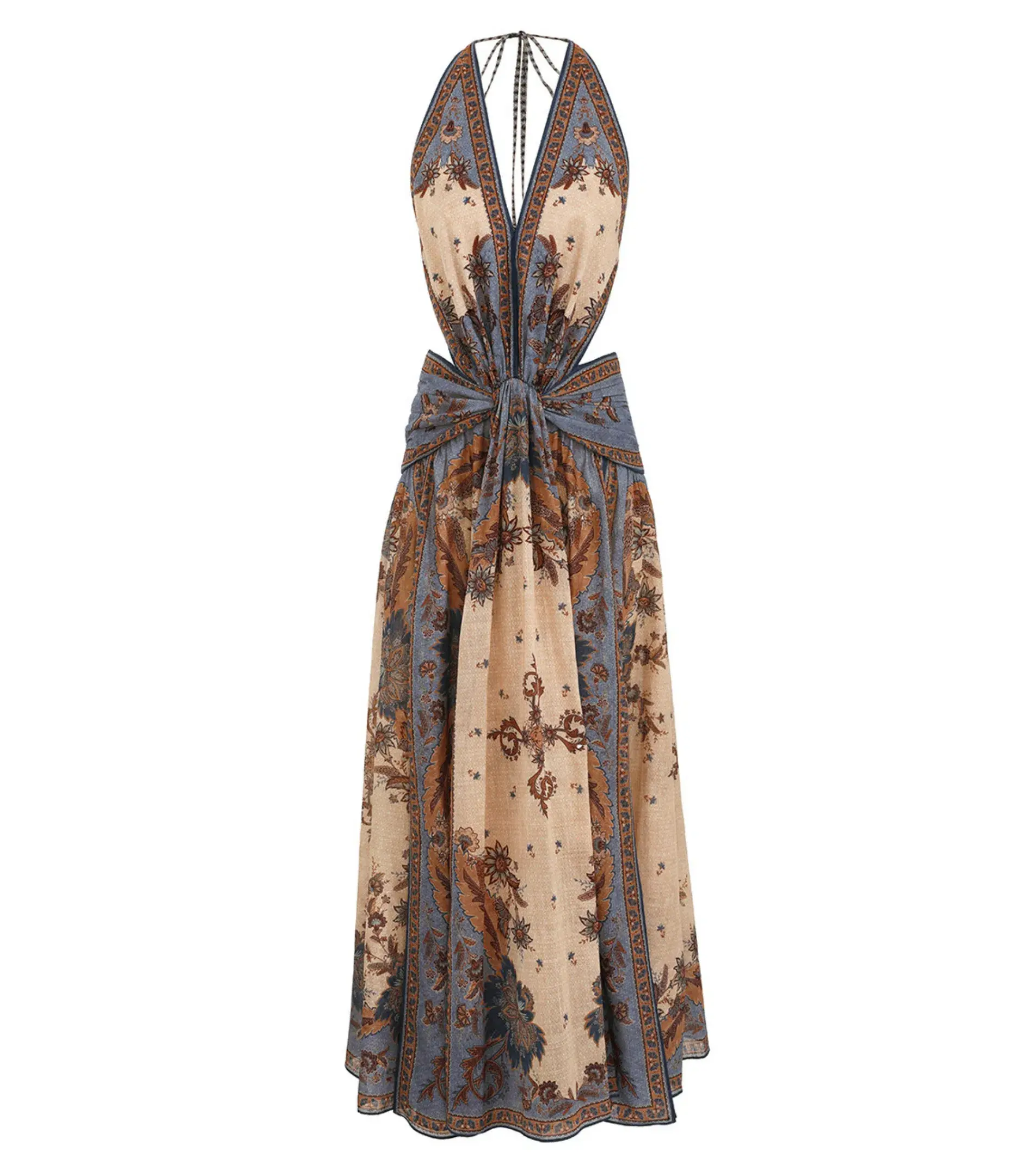 Zimmermann Ascension Plunge Halter Maxi Dress in Blue/Cream Indienne Floral Size 0 / AU 8 - Image 4